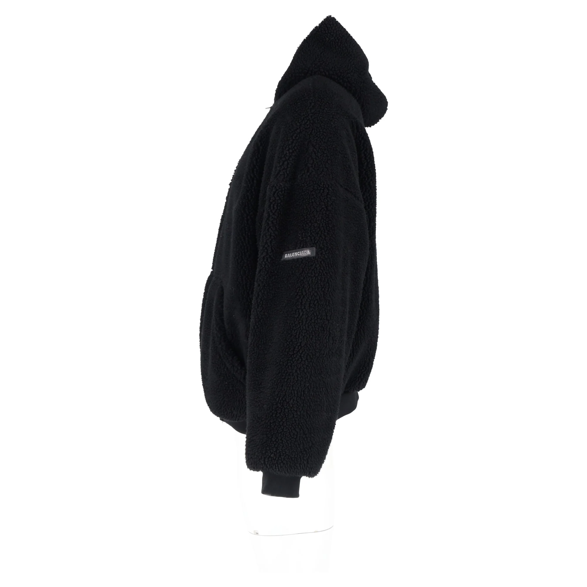Men's Balenciaga Oversized Zip-Up Fleece Hoodie in Black Polyester - Image 9