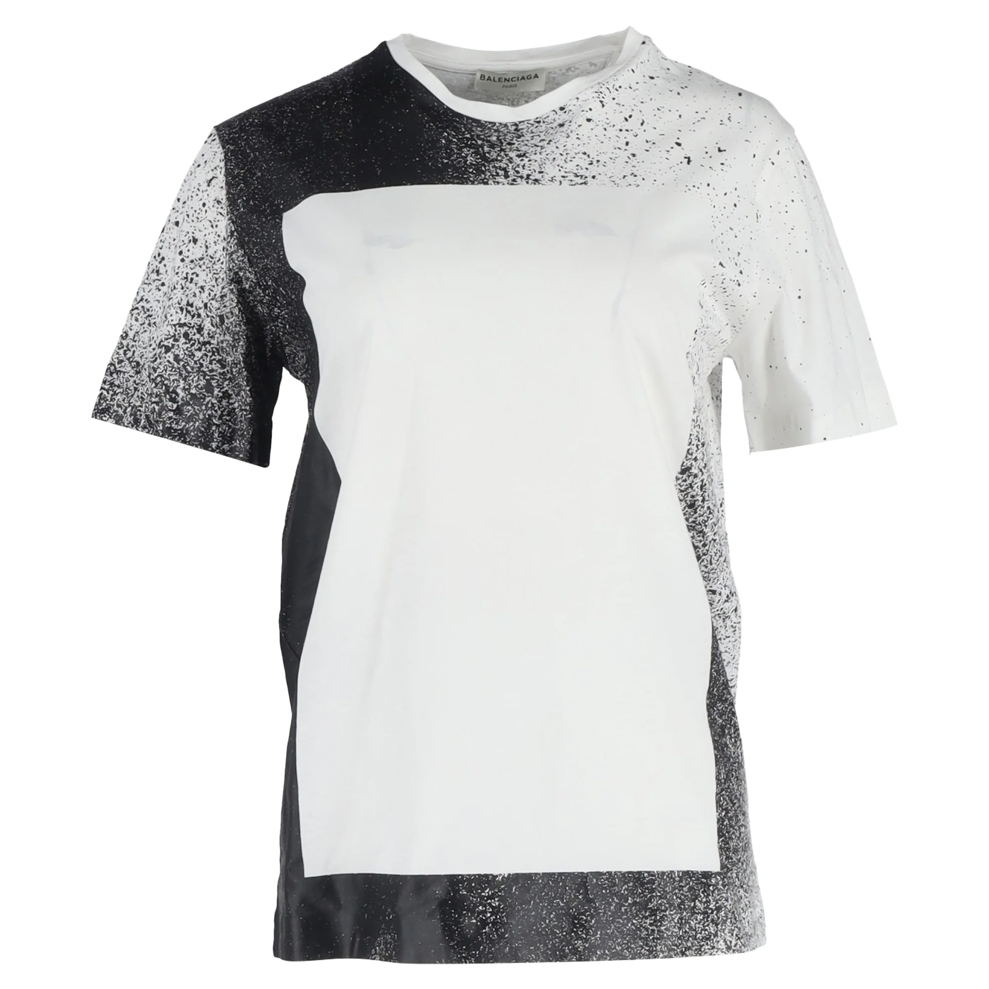 Men's Balenciaga Splash-Effect Crewneck T-Shirt in Black and White Cotton