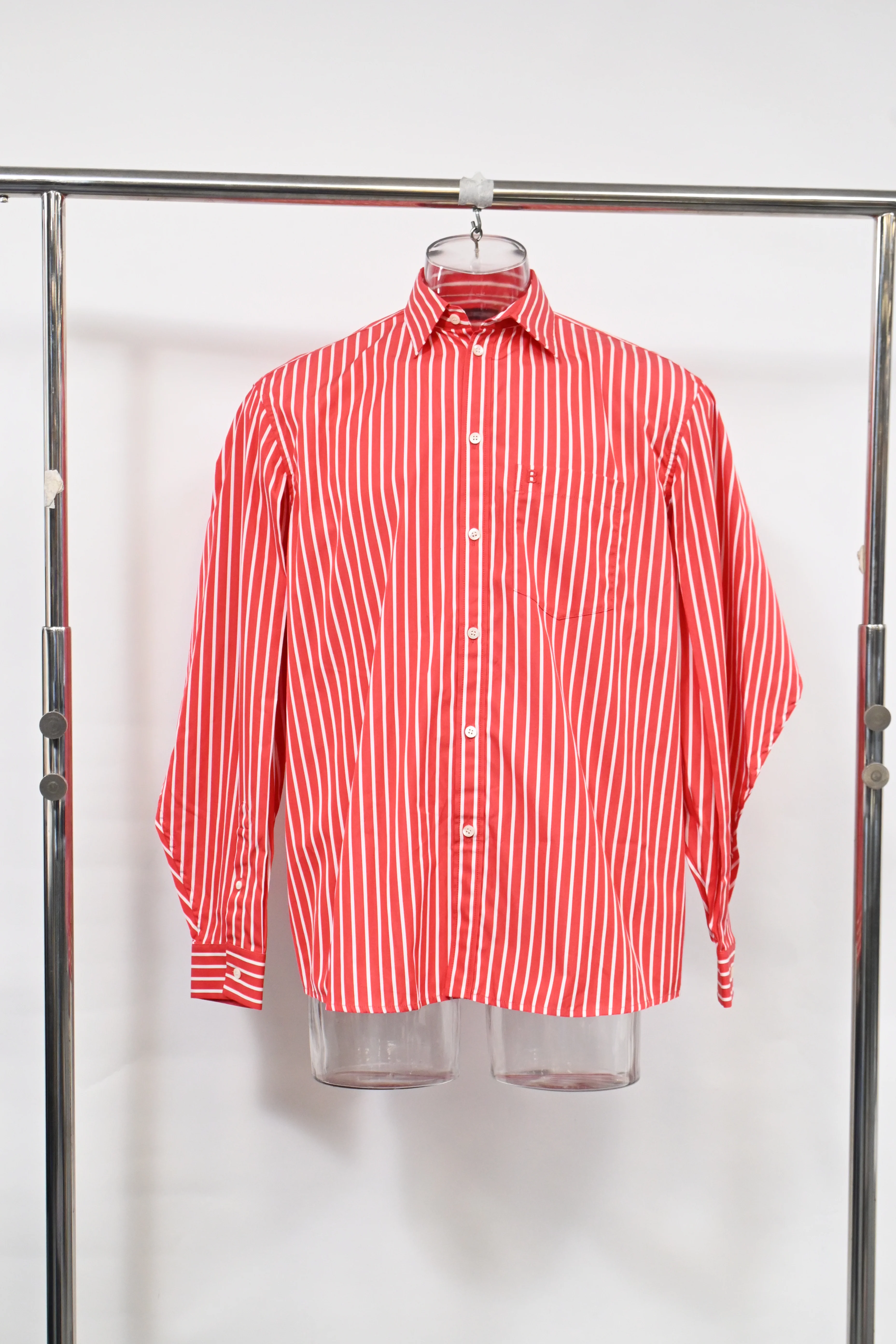 Men's Balenciaga Striped Embroidered Logo Shirt in Red Cotton - Image 7