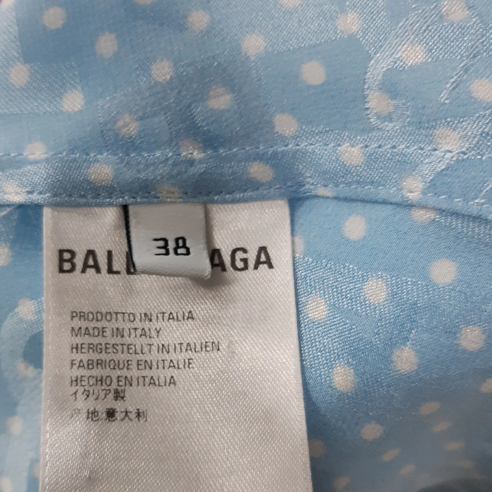 Women's Balenciaga 2019 Tonal Logo Button-Up Blouse in Light Blue Silk - Image 5