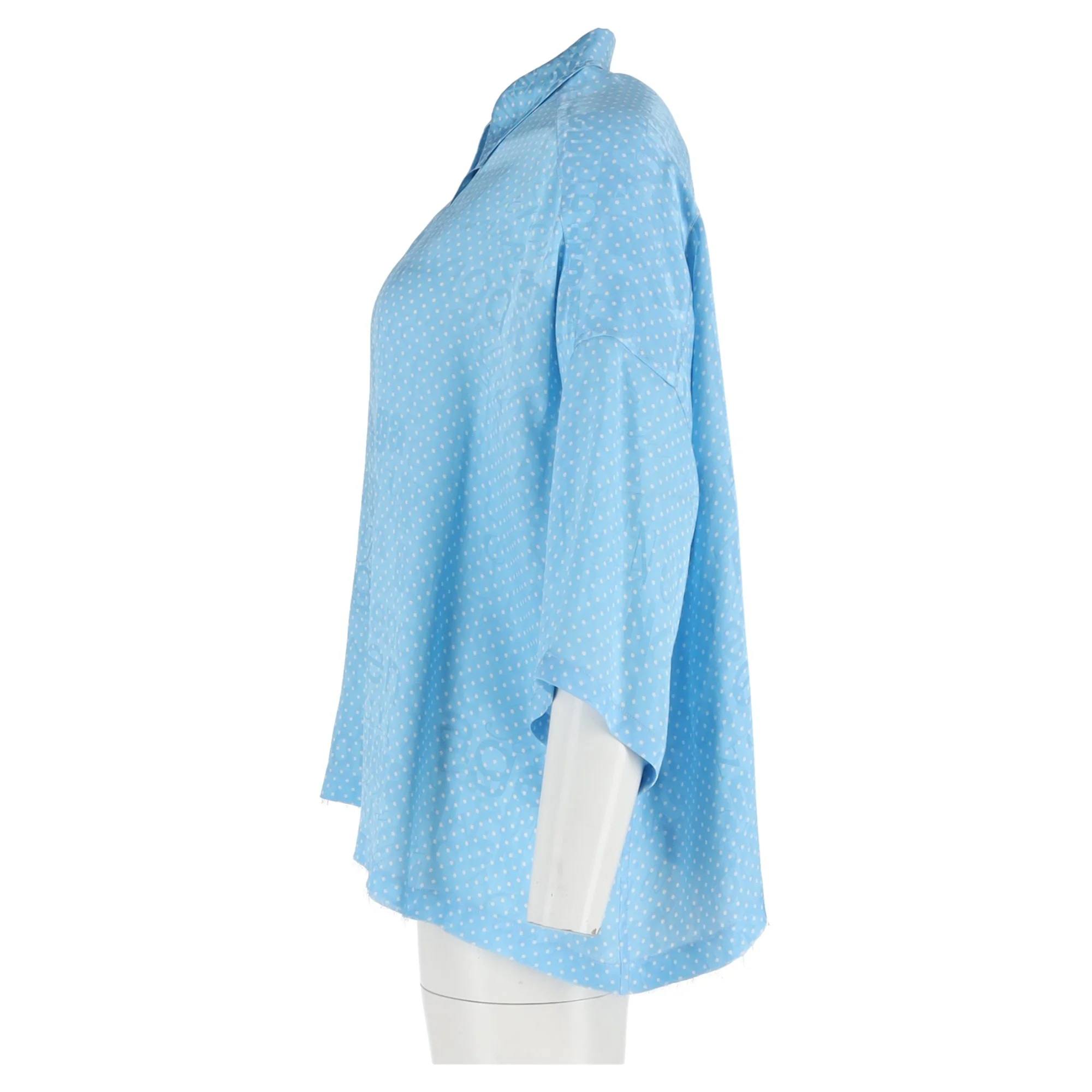 Women's Balenciaga 2019 Tonal Logo Button-Up Blouse in Light Blue Silk - Image 7