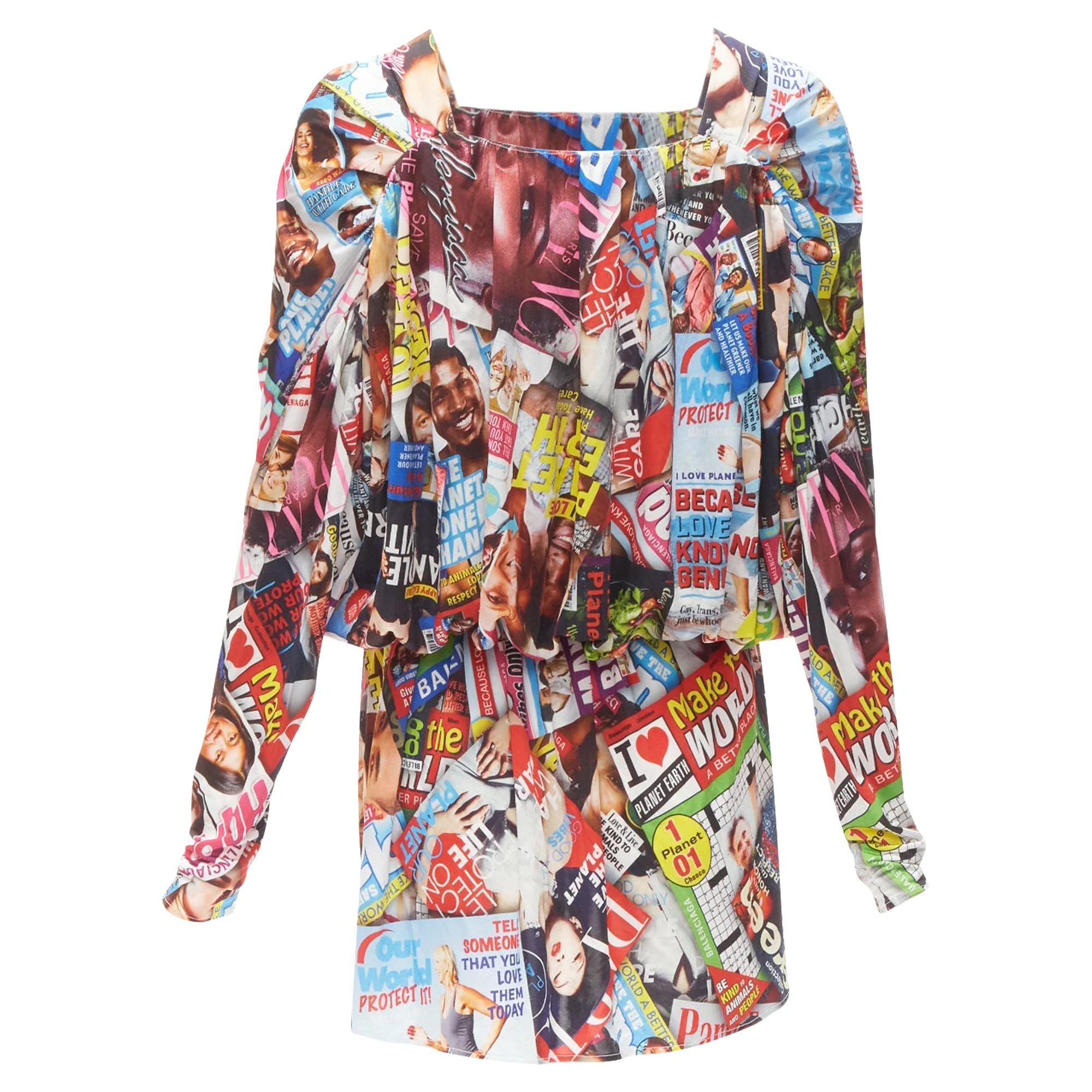 Women's Balenciaga cover girl magazine tabloid v neck mini dress - Image 5