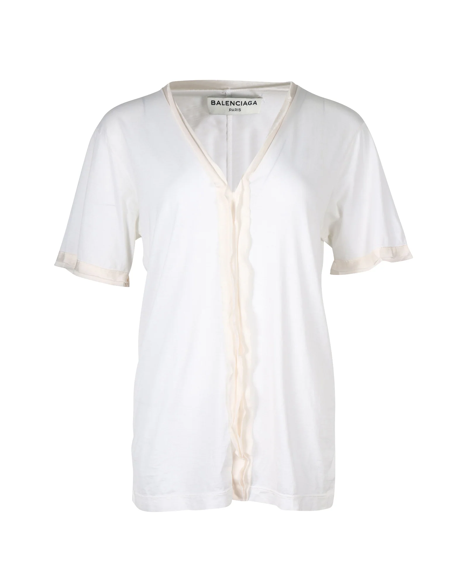 Women's Balenciaga Fringe Trim V-Neck Top in White Cotton