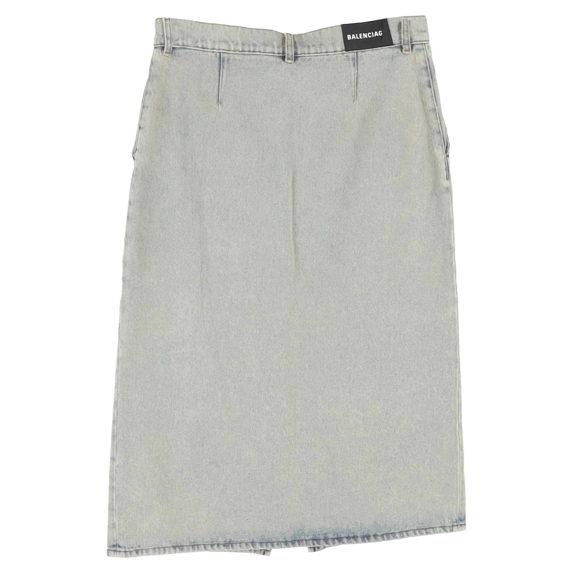 Women's Balenciaga Front Slit Midi Skirt in Light Blue Denim - Image 2