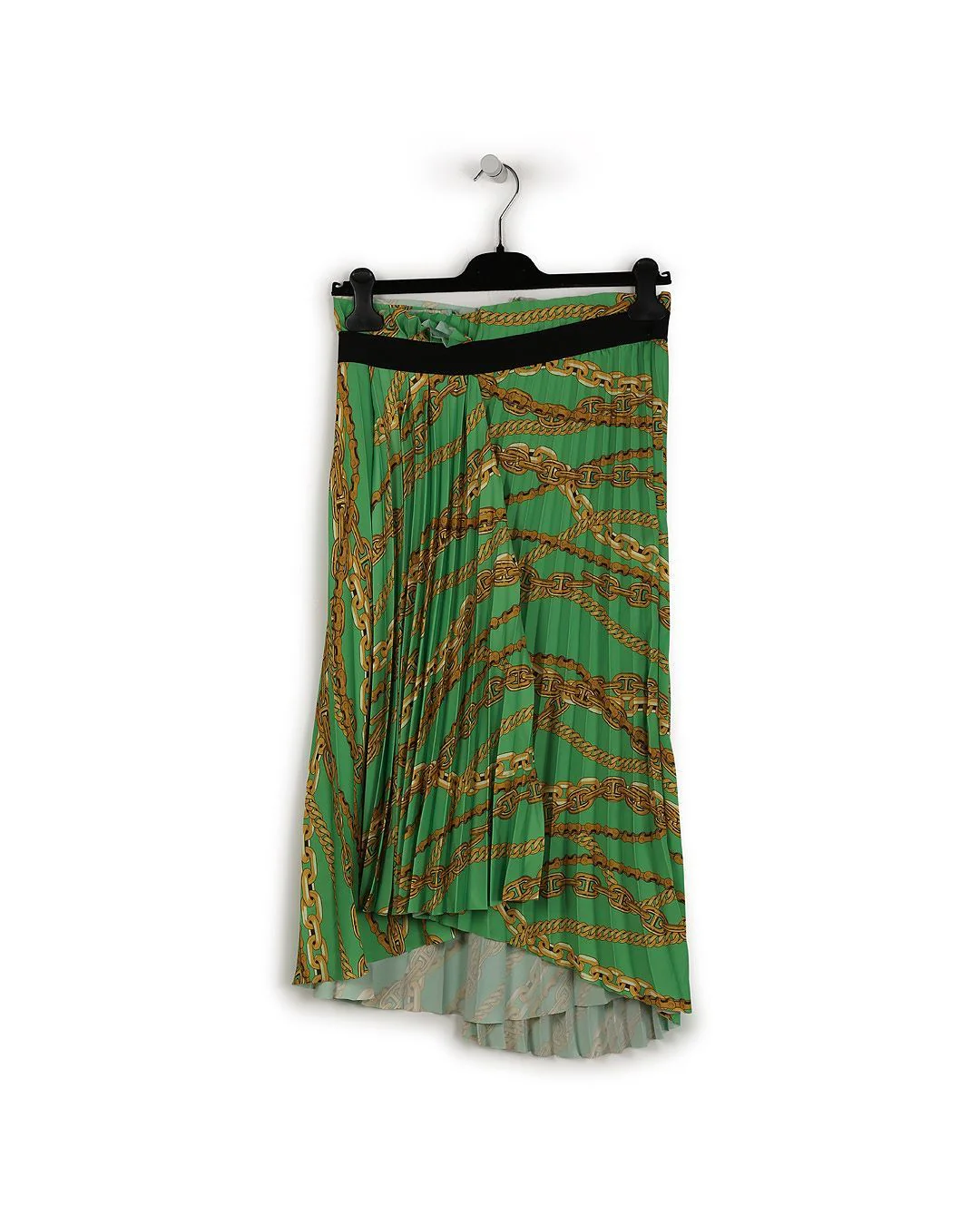 Women's Balenciaga Green/Gold Ployester Chains Printed Pleated Midi Skirt - Image 3