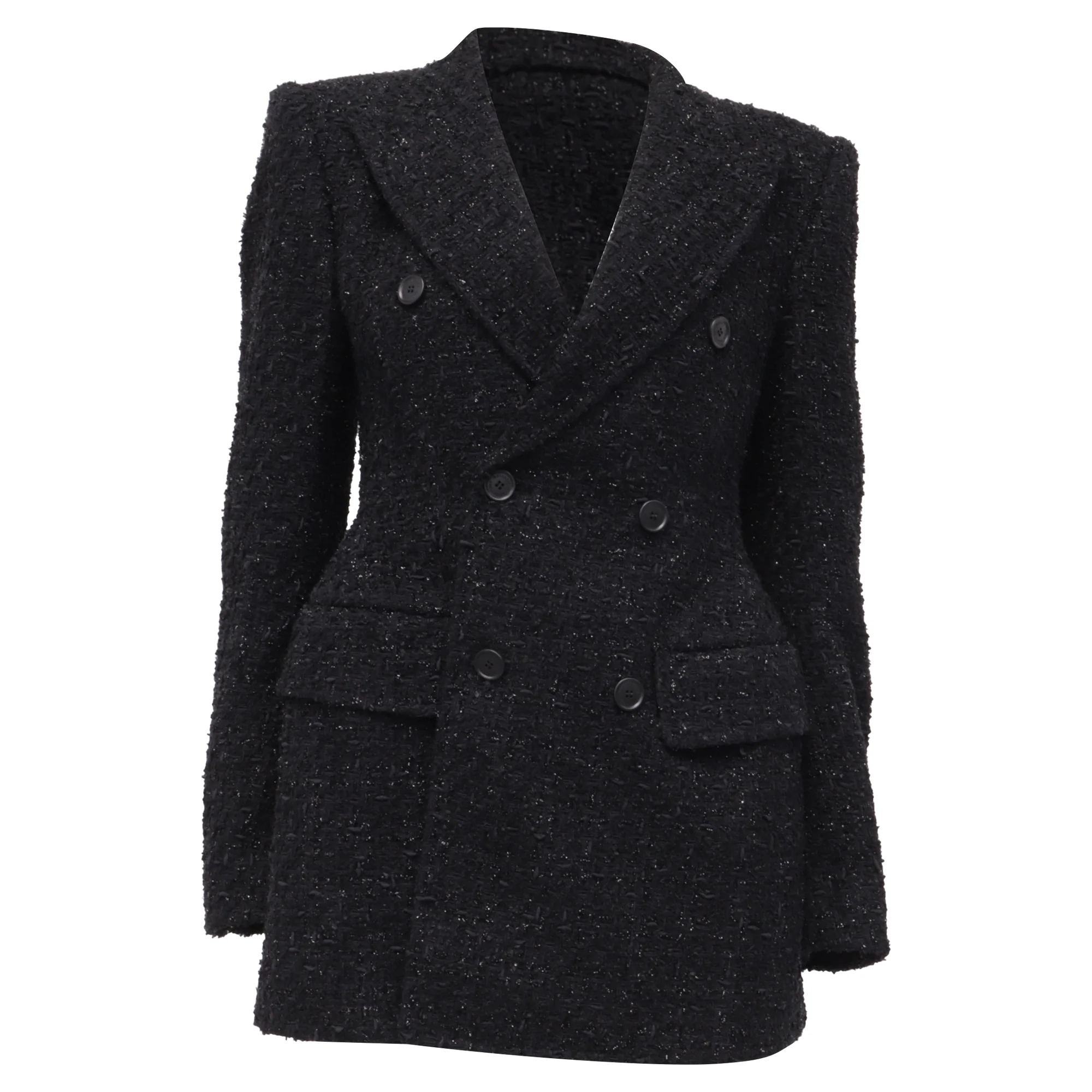 Women's Balenciaga Hourglass Tweed Blazer in Black Cotton