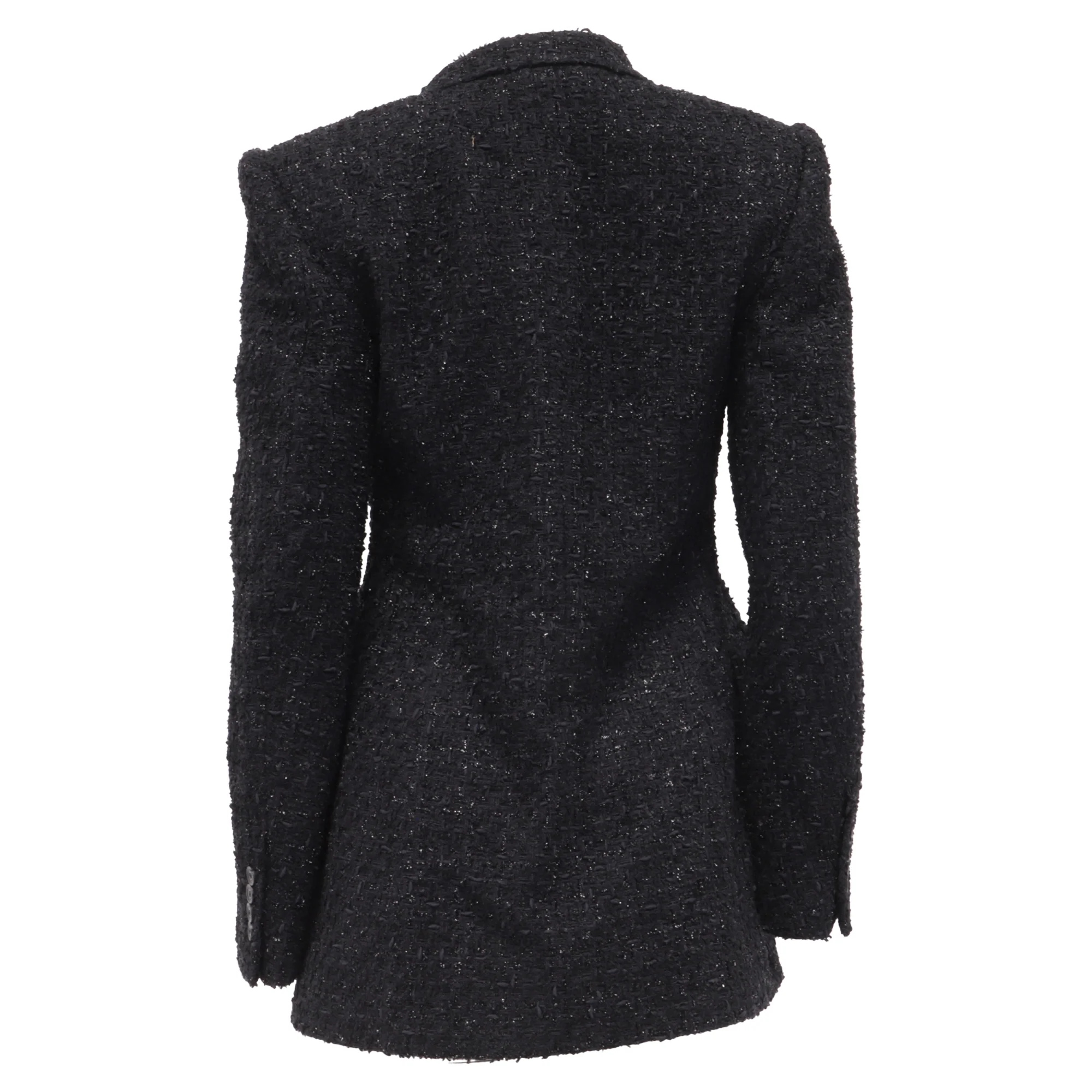 Women's Balenciaga Hourglass Tweed Blazer in Black Cotton - Image 4