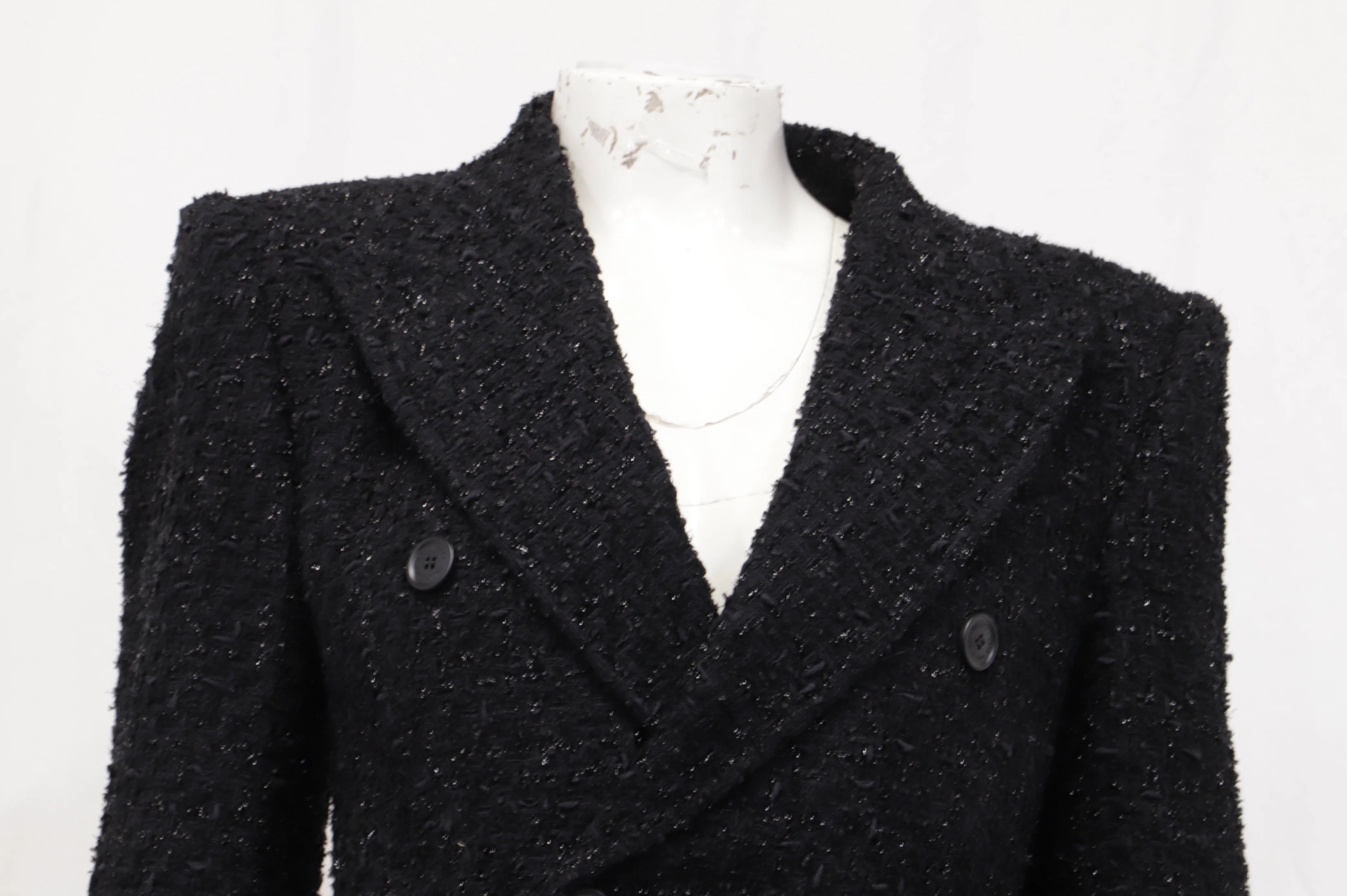 Women's Balenciaga Hourglass Tweed Blazer in Black Cotton - Image 9