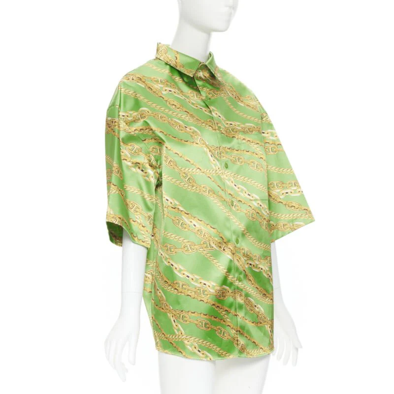 Women's Balenciaga line chain print stiff boxy shirt - Image 9