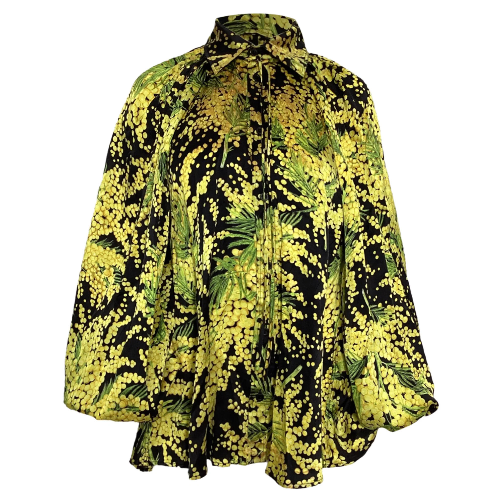 Women's Balenciaga Mimosa Print Blouse in Yellow Silk