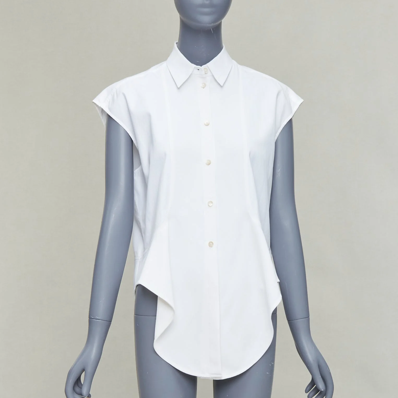 Women's Balenciaga mixed fabric drape cap sleeves collaRed shirt - Image 7