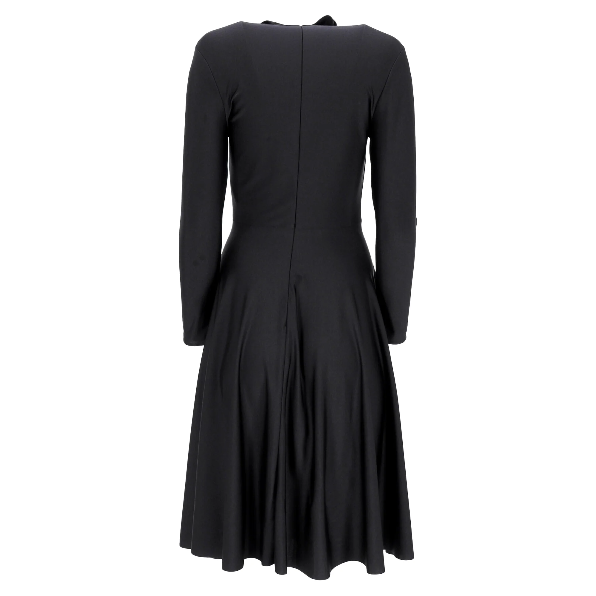 Women's Balenciaga Mock Neck Midi Flared Dress in Black Polyester - Image 3