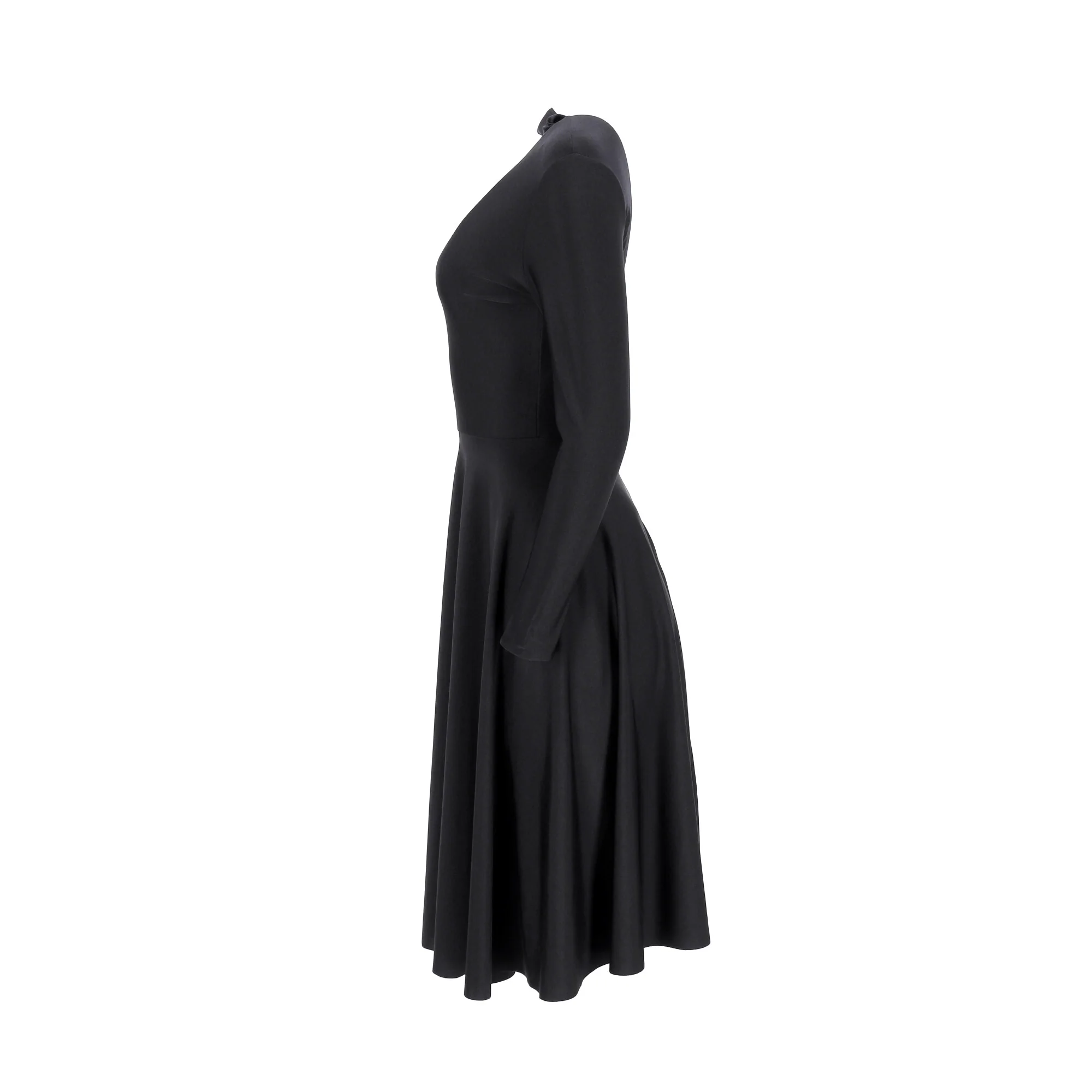 Women's Balenciaga Mock Neck Midi Flared Dress in Black Polyester - Image 7