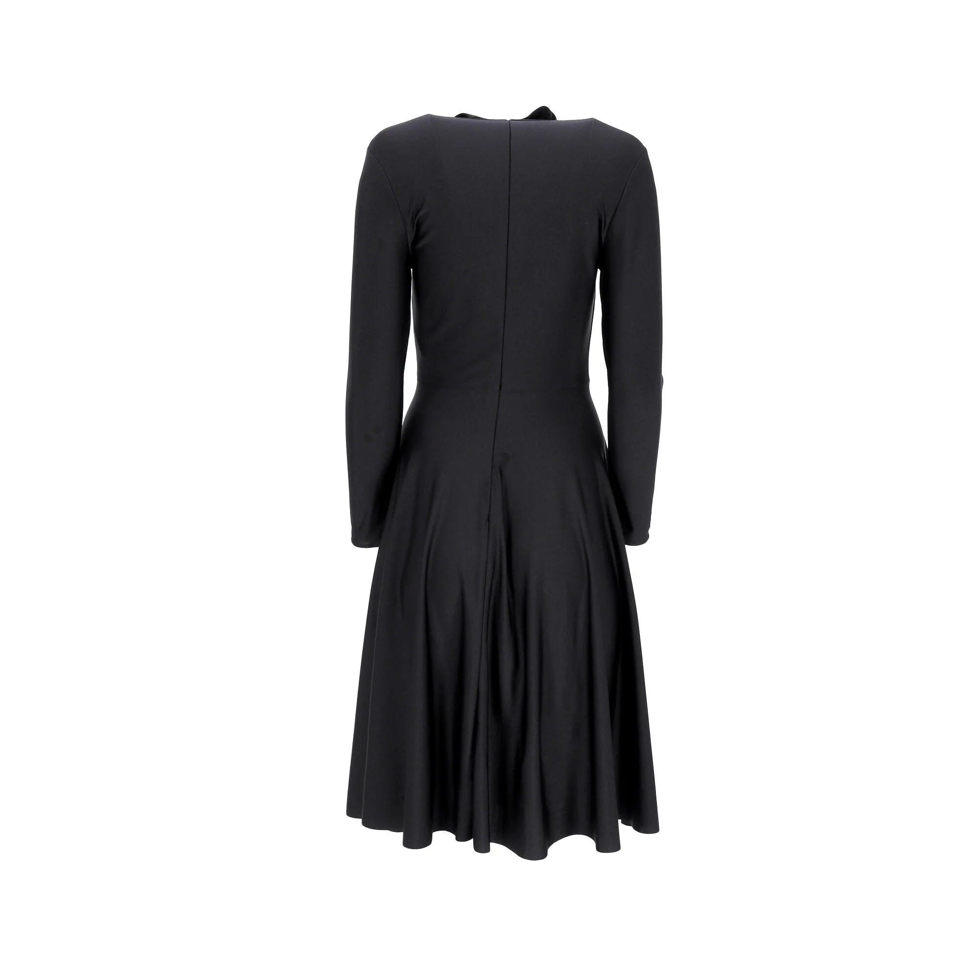 Women's Balenciaga Mock Neck Midi Flared Dress in Black Polyester - Image 8