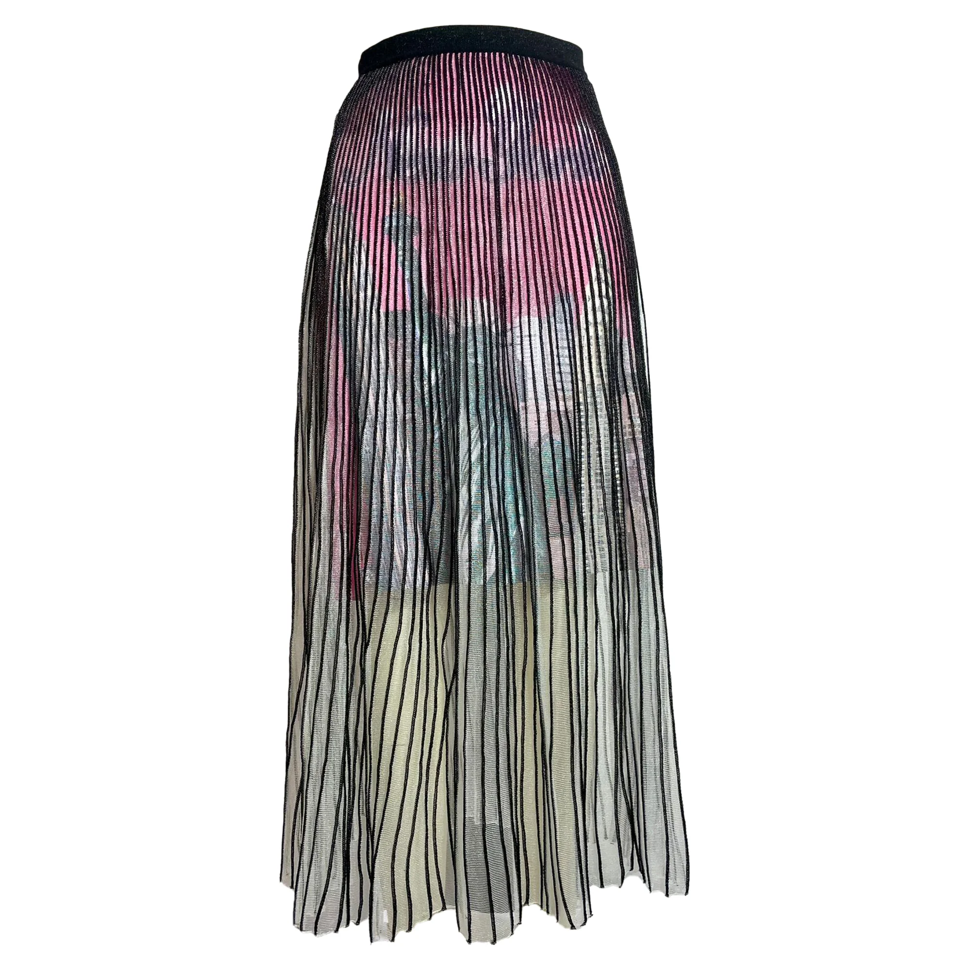 Women's Balenciaga New York City Print Pleated Midi Skirt in Multicolor Viscose