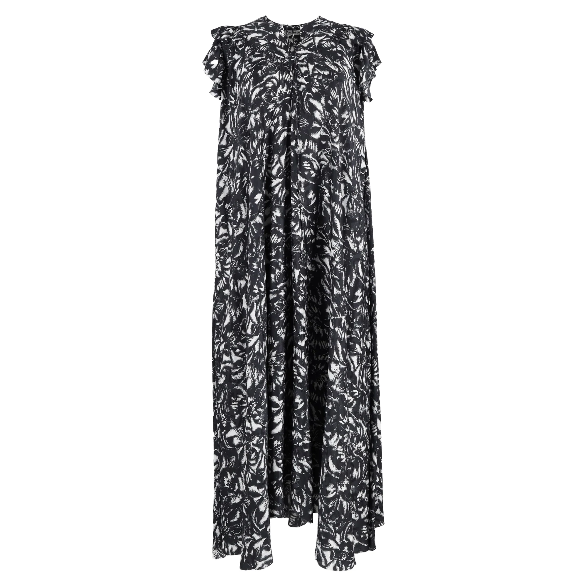 Women's Balenciaga Printed Midi Length Tent Dress in Black Silk