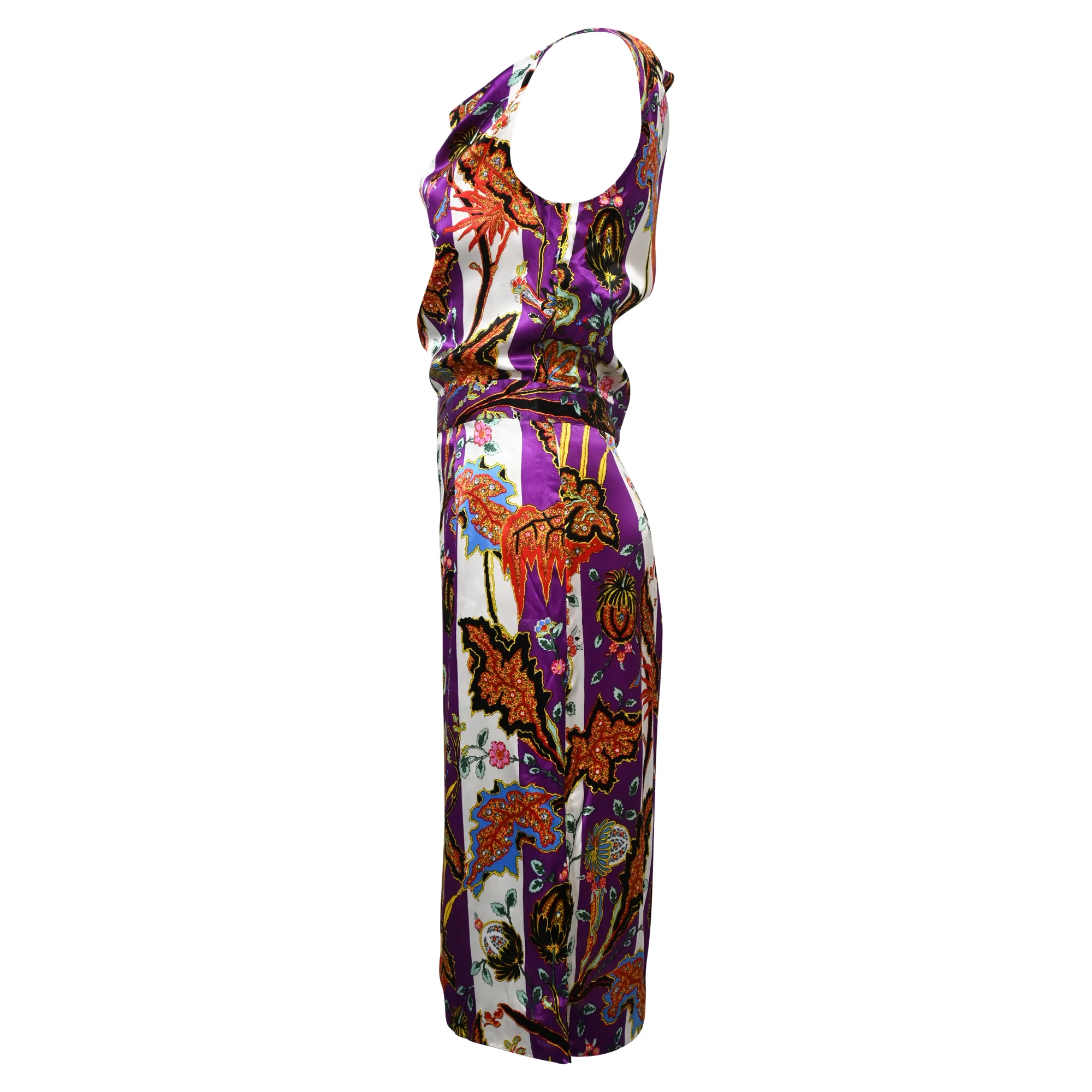 Women's Balenciaga Printed Mini Sleeveless Dress in Multicolored Satin - Image 2