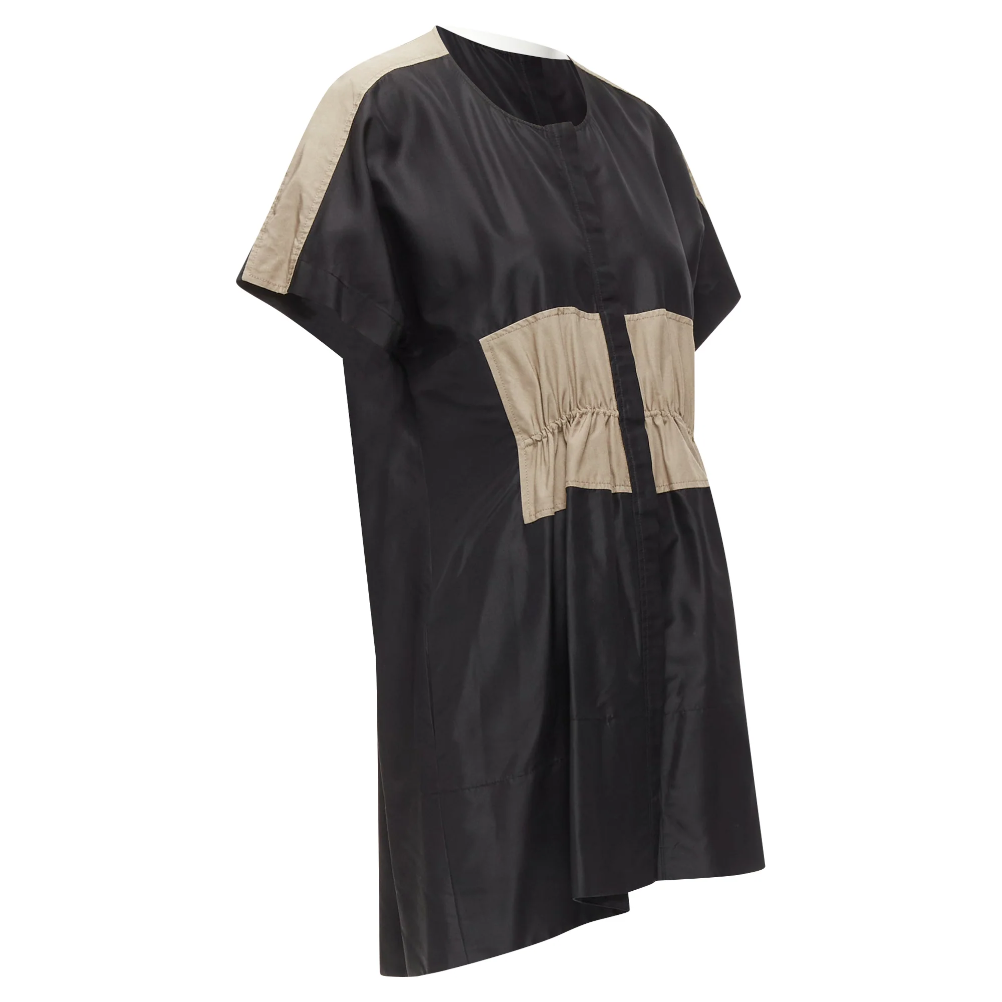 Women's Balenciaga Silk Blend Colorblock Ruched Shirt Dress - Image 3