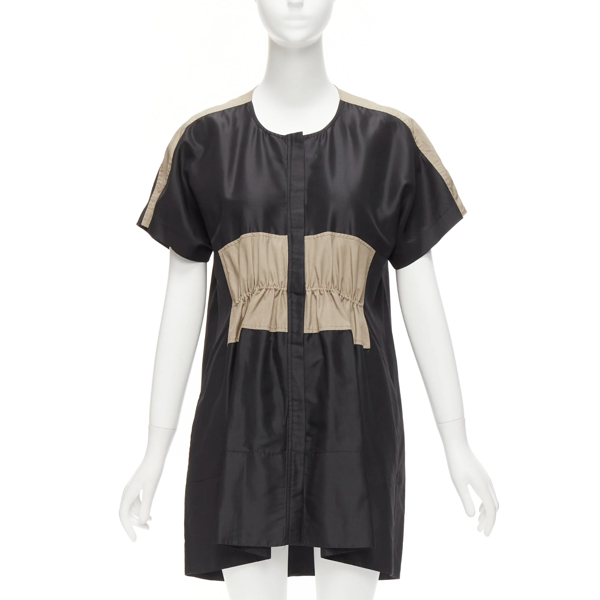 Women's Balenciaga Silk Blend Colorblock Ruched Shirt Dress - Image 7