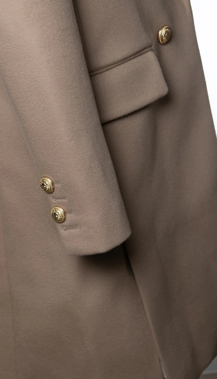 Men's Balmain, beige wool overcoat with gold buttons - Image 10