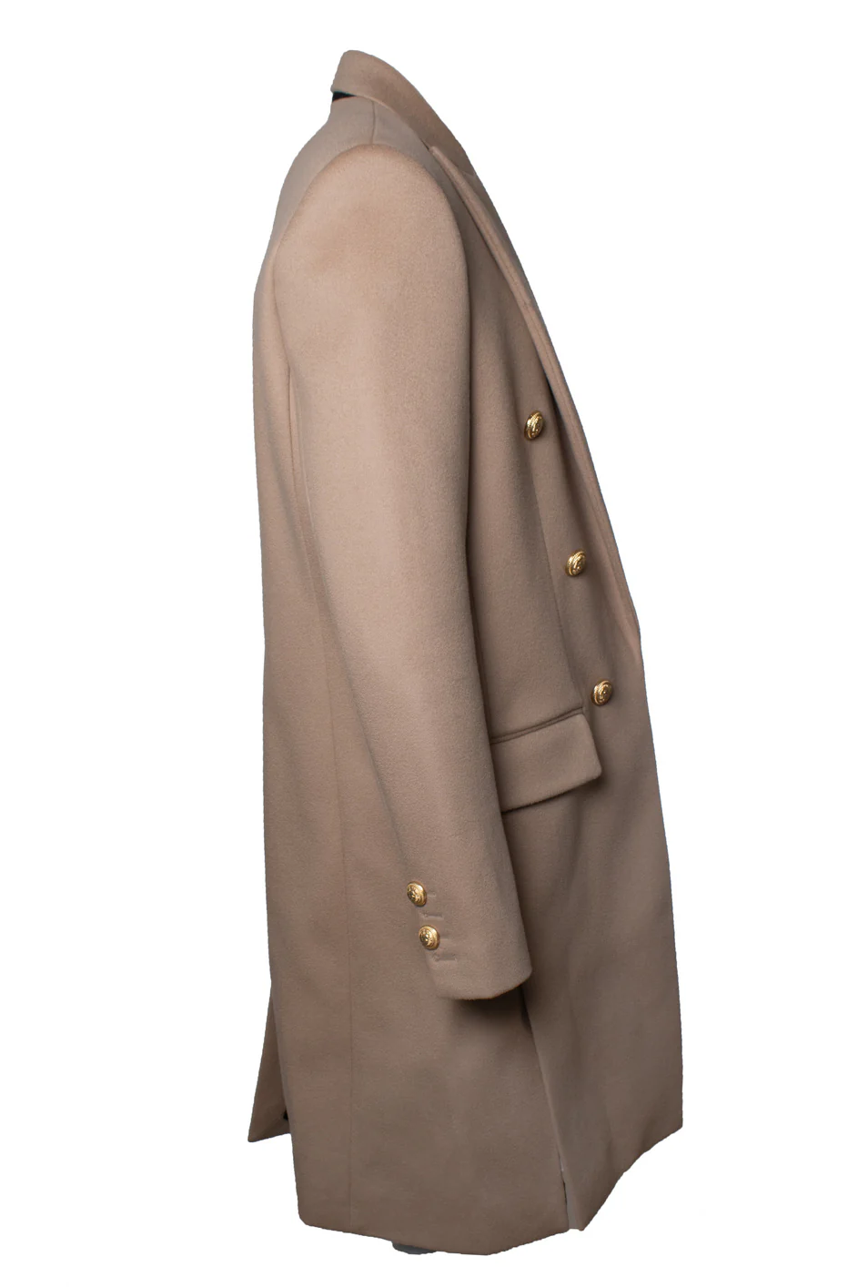 Men's Balmain, beige wool overcoat with gold buttons - Image 3