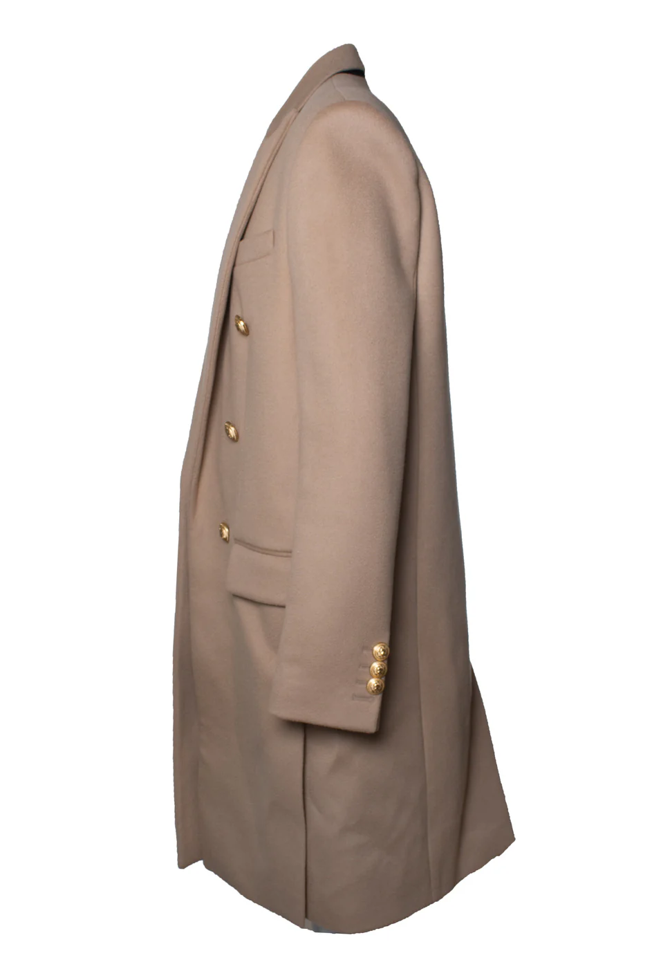 Men's Balmain, beige wool overcoat with gold buttons - Image 4