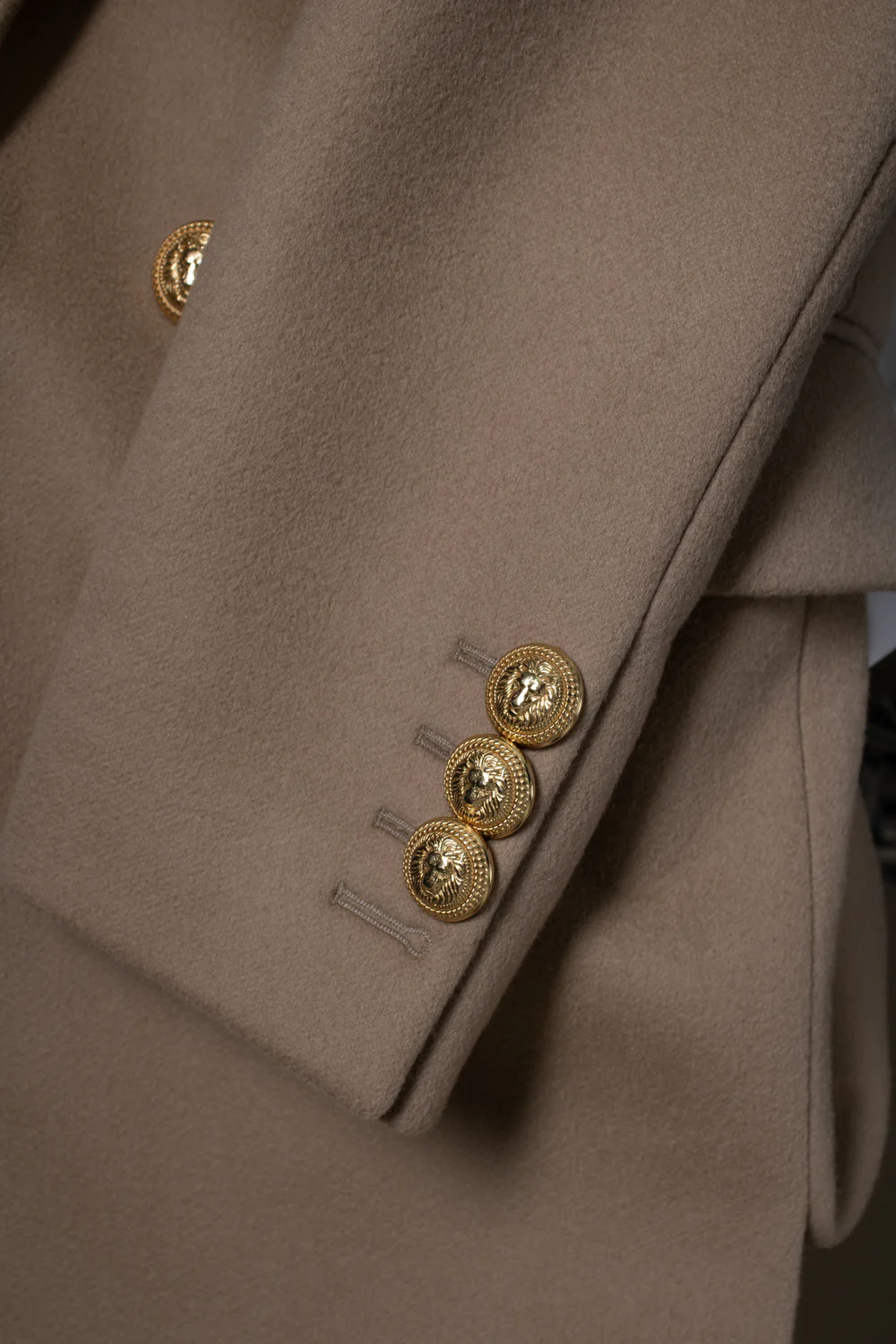 Men's Balmain, beige wool overcoat with gold buttons - Image 6