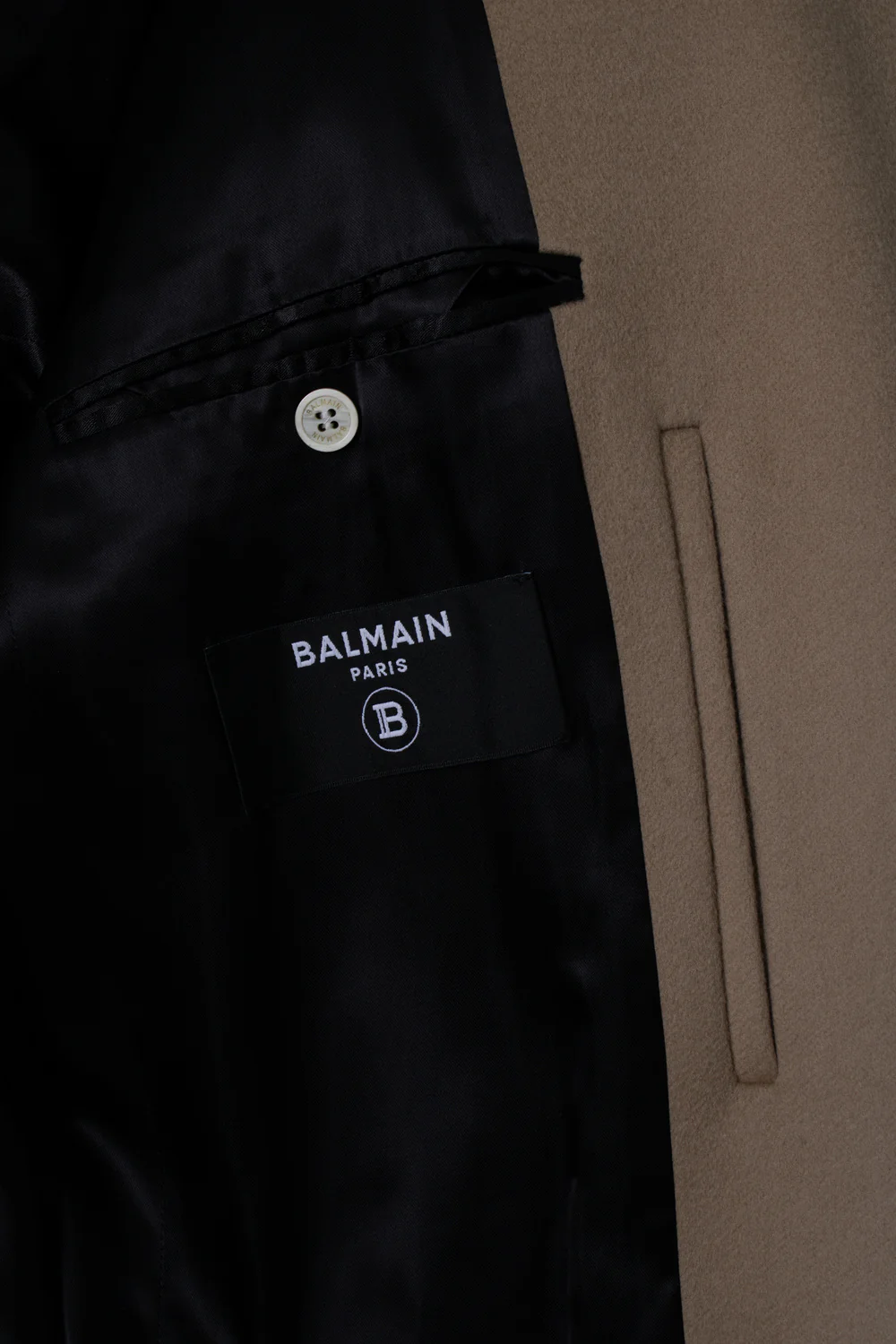 Men's Balmain, beige wool overcoat with gold buttons - Image 7