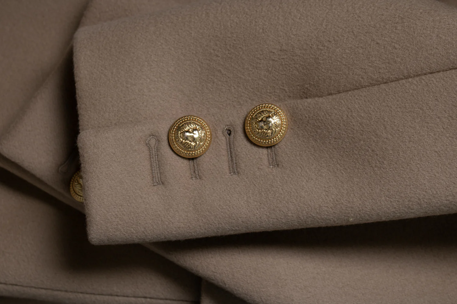 Men's Balmain, beige wool overcoat with gold buttons - Image 9