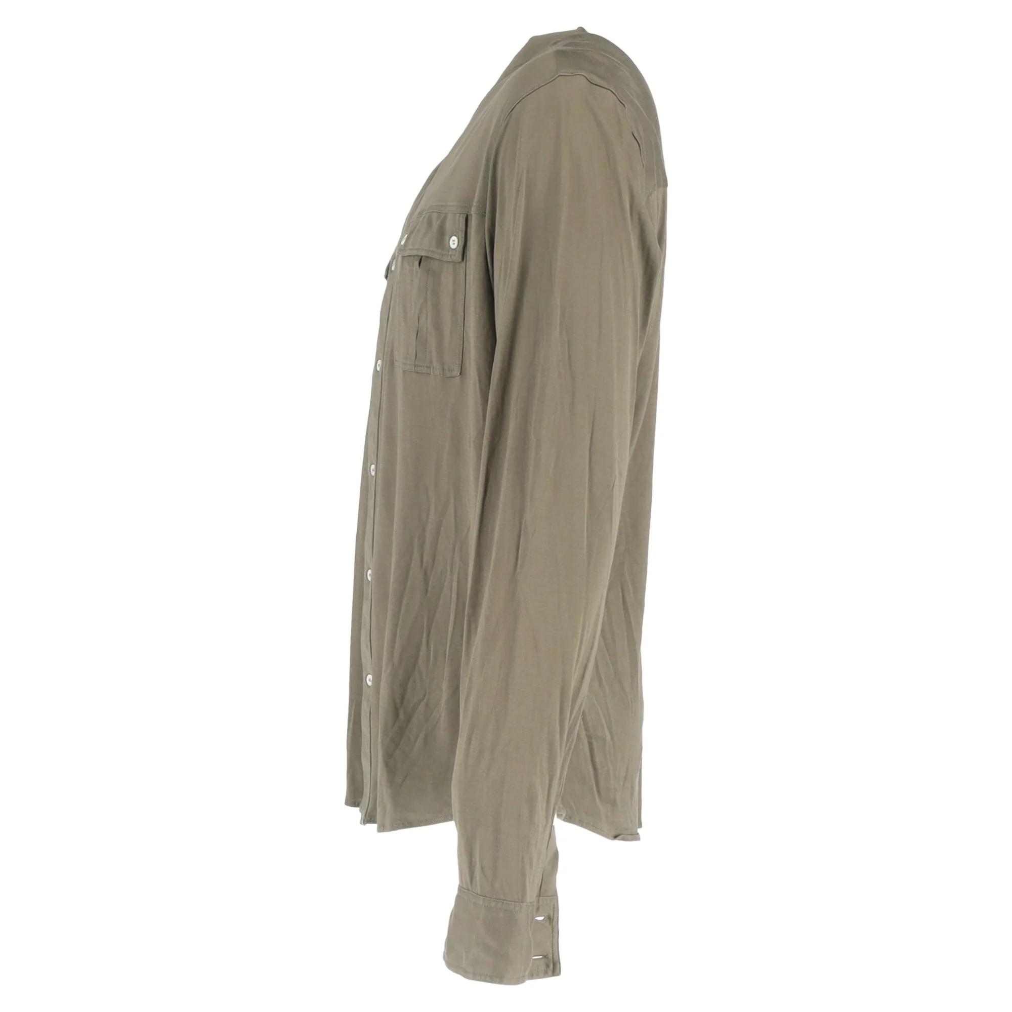 Men's Balmain Button-Down Long Sleeve Shirt in Olive Cotton - Image 2