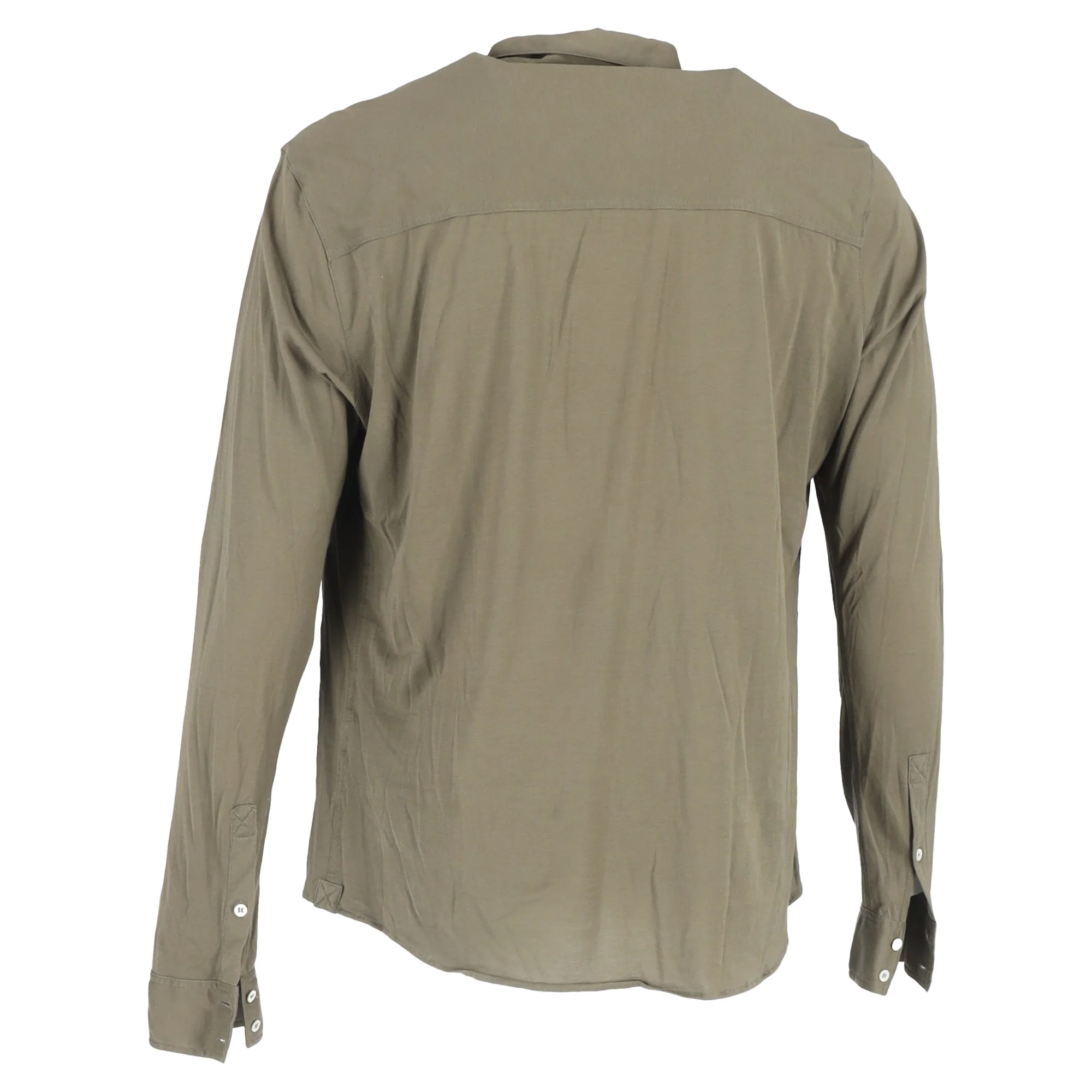 Men's Balmain Button-Down Long Sleeve Shirt in Olive Cotton - Image 3