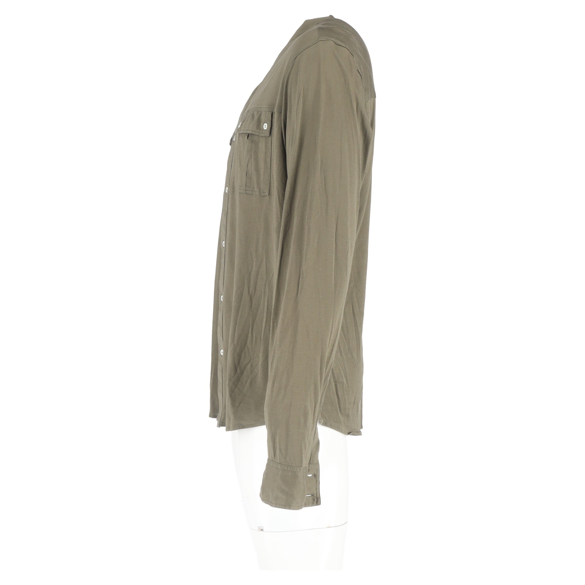 Men's Balmain Button-Down Long Sleeve Shirt in Olive Cotton - Image 5