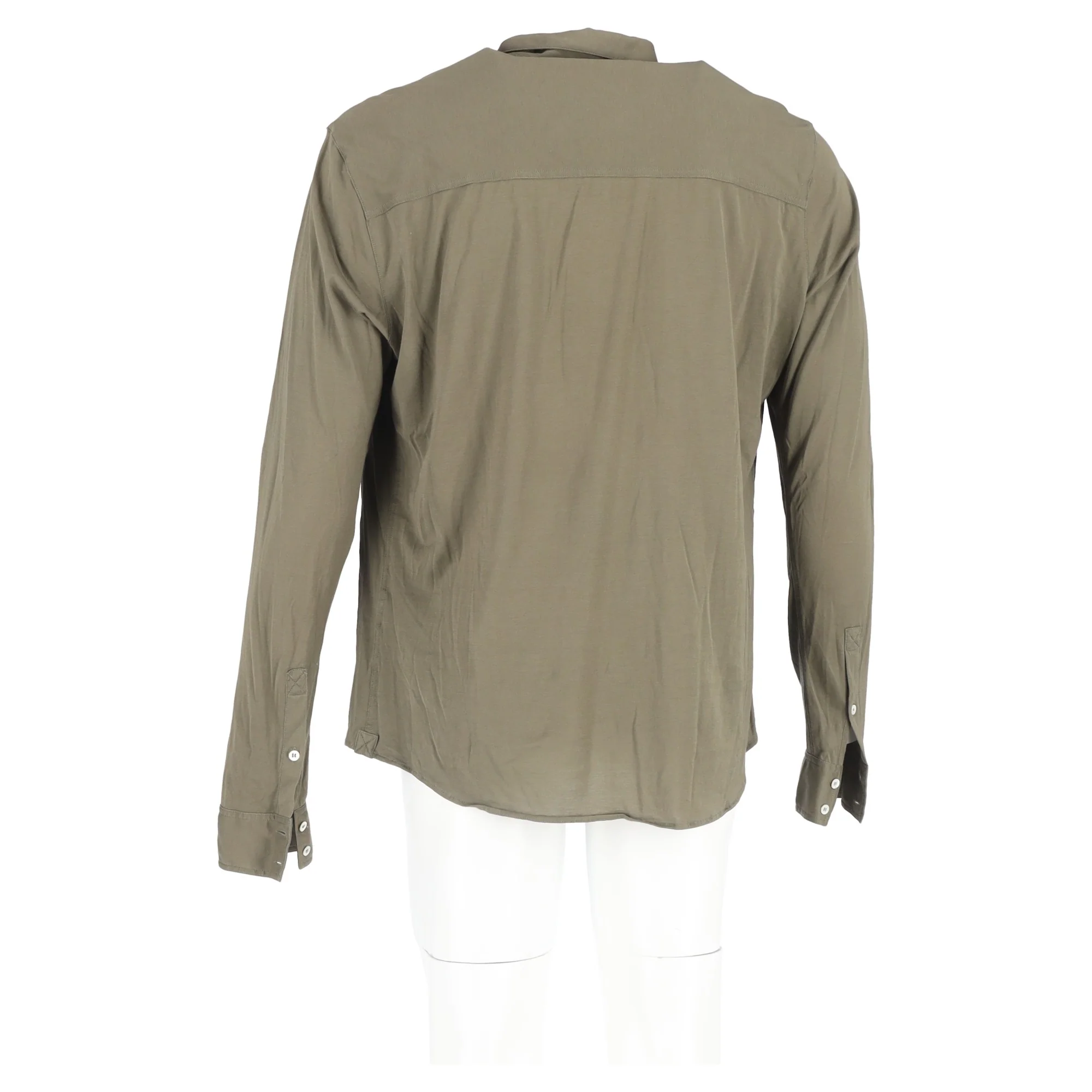 Men's Balmain Button-Down Long Sleeve Shirt in Olive Cotton - Image 6