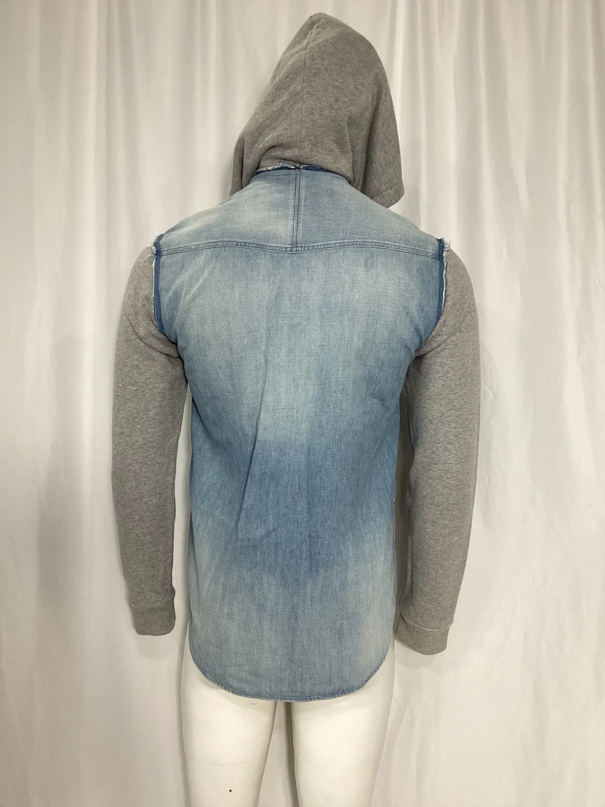 Men's Balmain Hooded Jacket in Blue Denim and Grey Cotton - Image 10