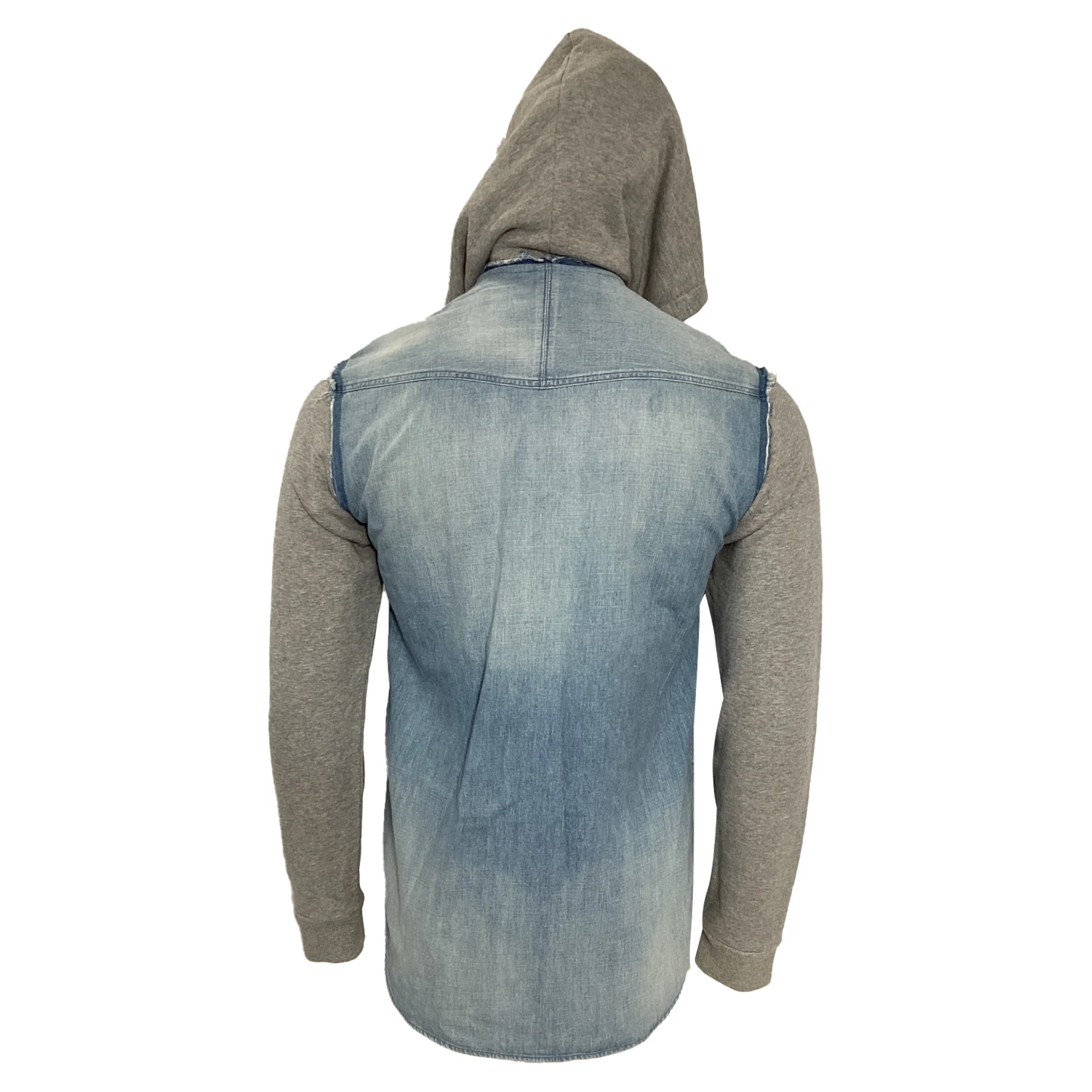 Men's Balmain Hooded Jacket in Blue Denim and Grey Cotton - Image 4