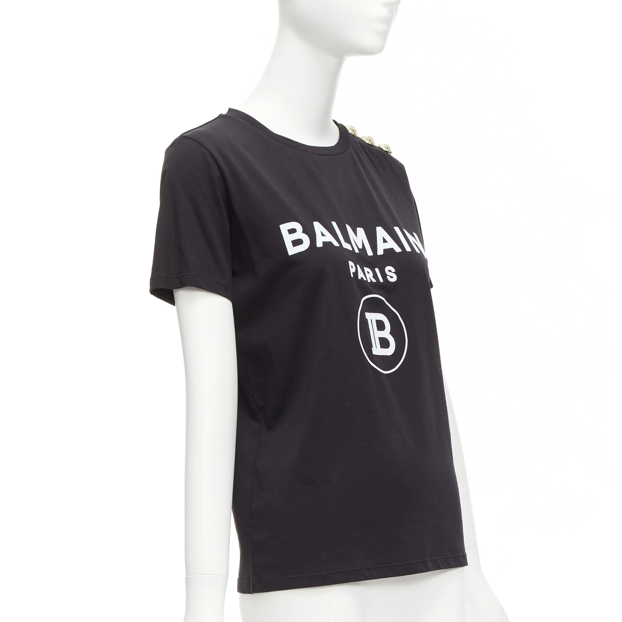 Women's Balmain B Logo Gold Military Buttons Tshirt - Image 9