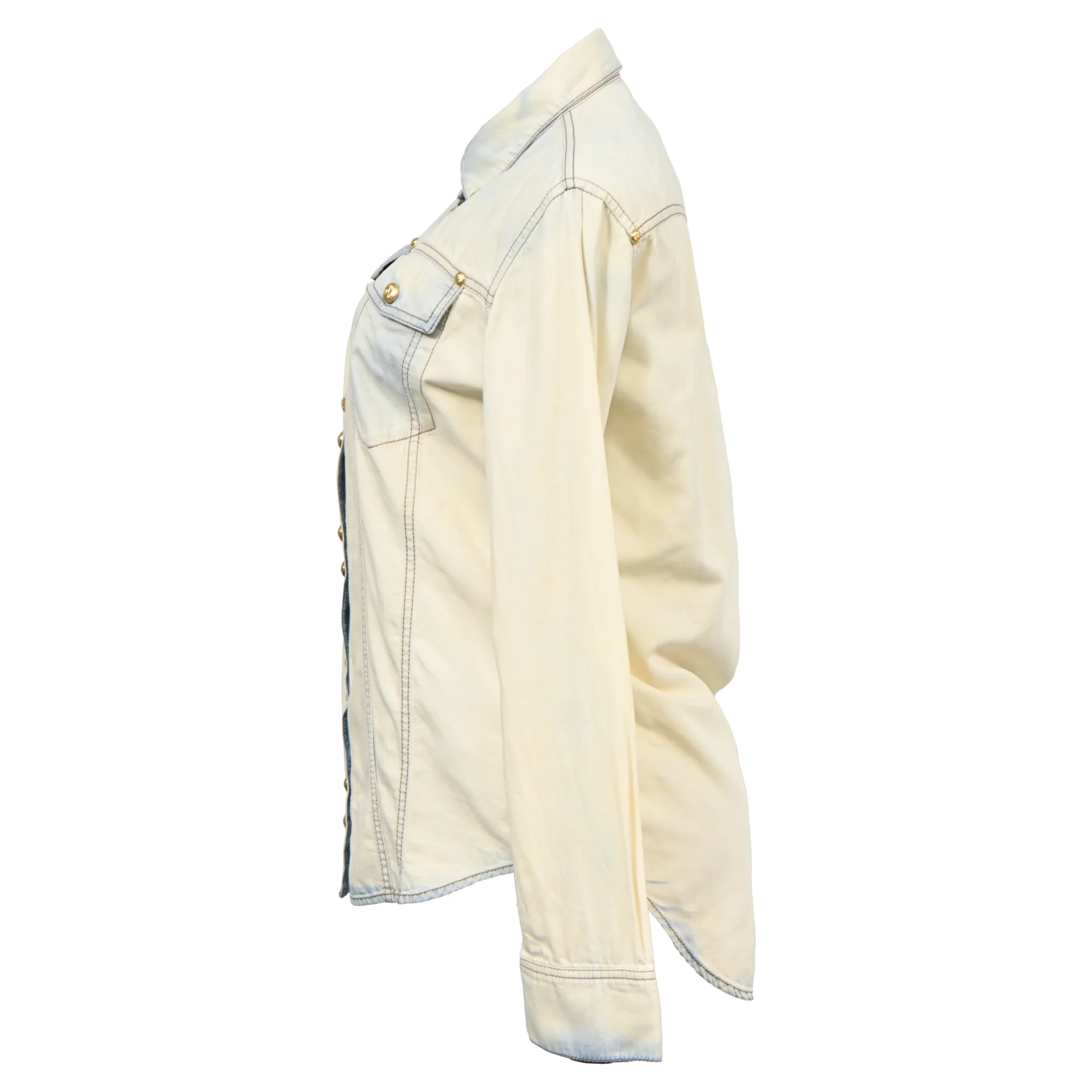 Women's Balmain Bleached Denim Shirt in Light Blue Cotton - Image 2