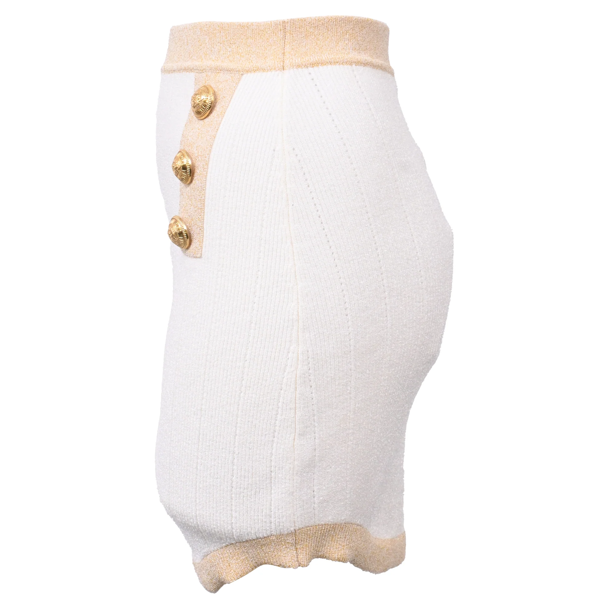 Women's Balmain Button-Embellished Knitted Mini Skirt in White Viscose - Image 2