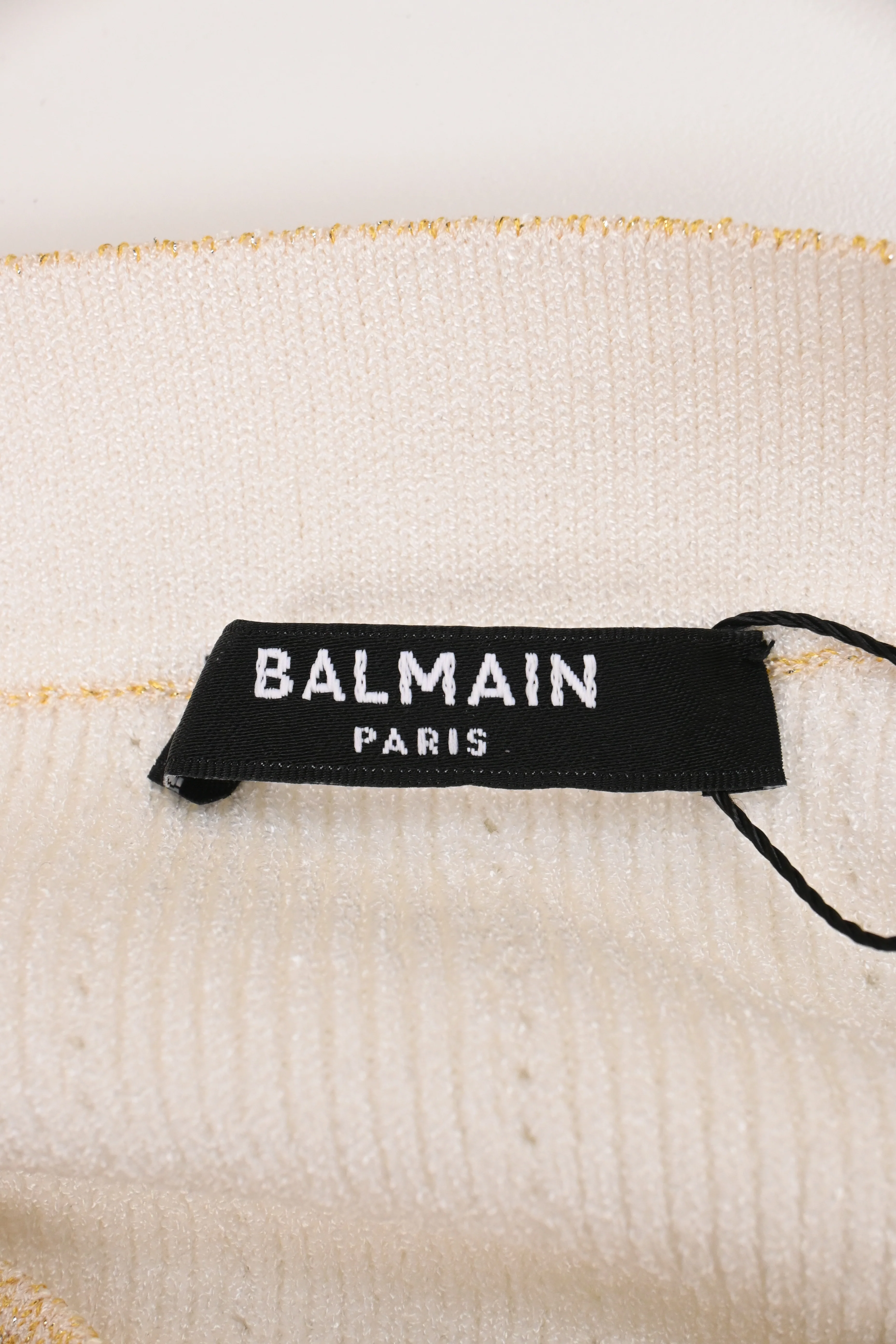 Women's Balmain Button-Embellished Knitted Mini Skirt in White Viscose - Image 8