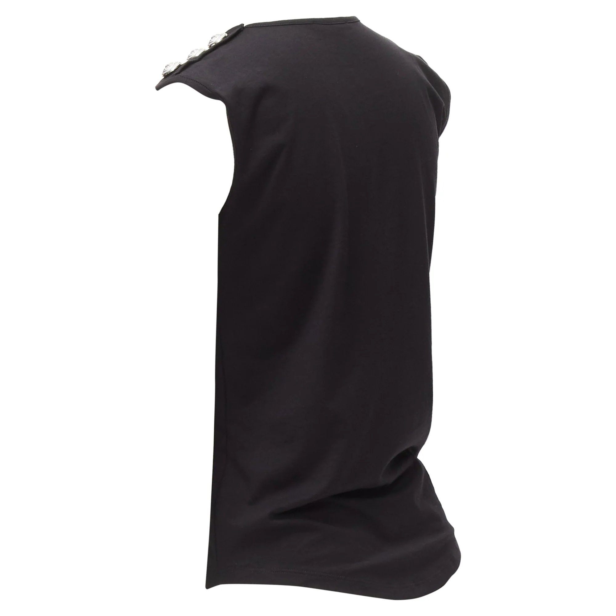 Women's Balmain Cotton Crest Logo Silver Button Shoulder Tank Top Vest - Image 6