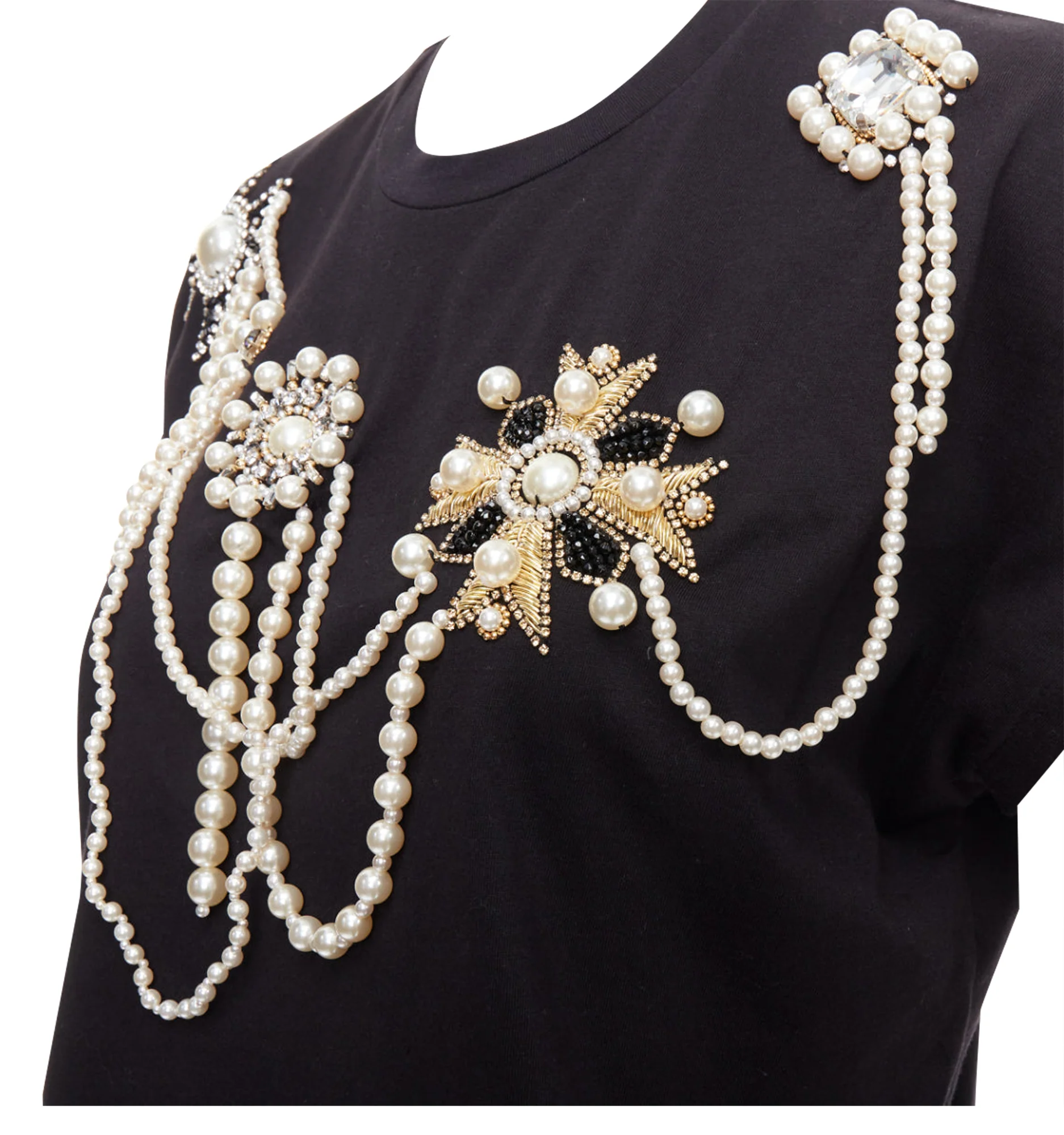 Women's Balmain cotton pearl bead embellished crop tshirt - Image 2