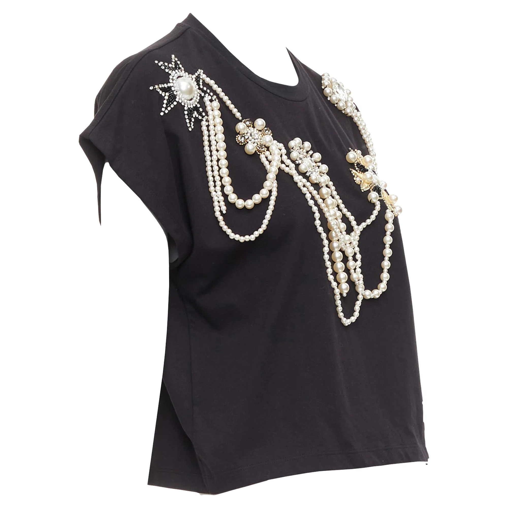 Women's Balmain cotton pearl bead embellished crop tshirt - Image 3