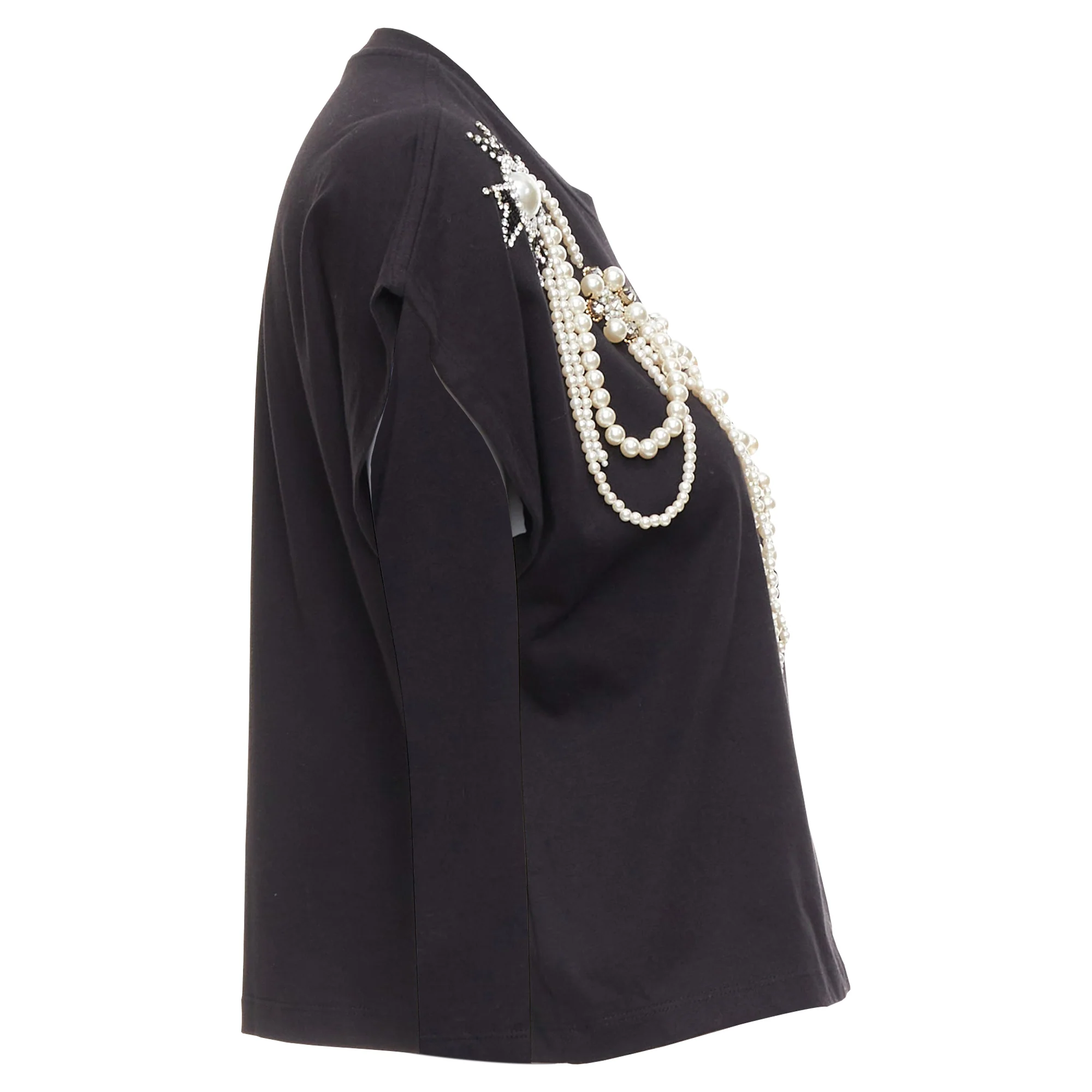 Women's Balmain cotton pearl bead embellished crop tshirt - Image 4