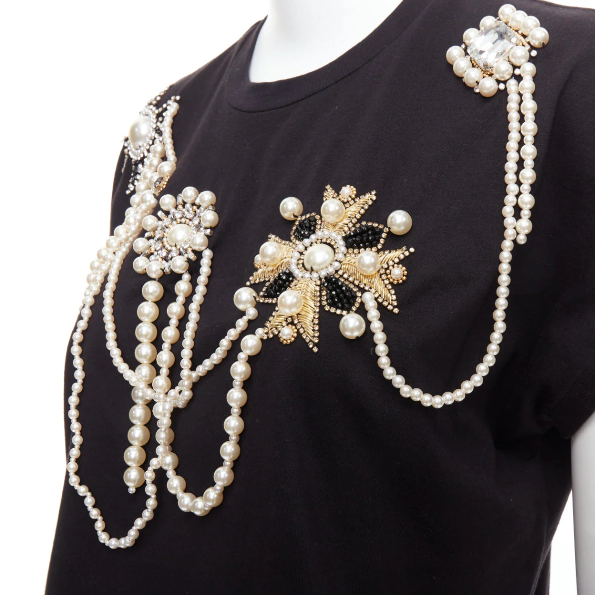 Women's Balmain cotton pearl bead embellished crop tshirt - Image 8