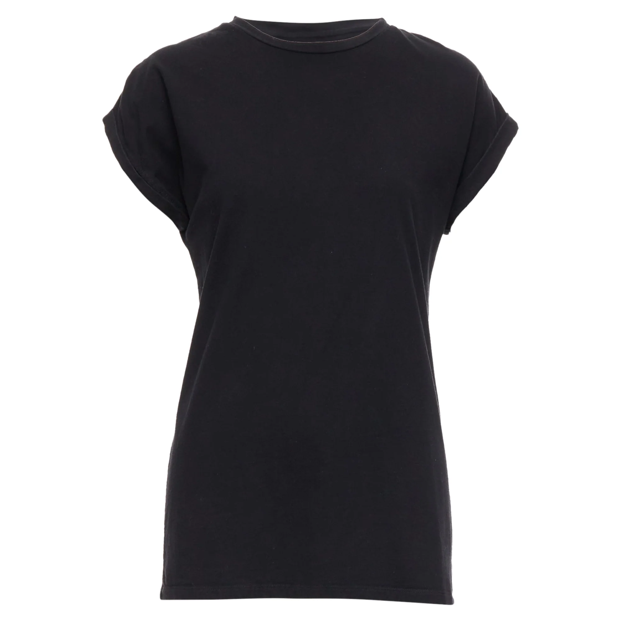 Women's Balmain Cotton Rolled Cuff Cap Sleeve Minimal Tshirt