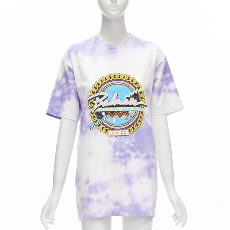 Women's Balmain cotton tie dye Depuis logo crew neck t-shirt - Image 7