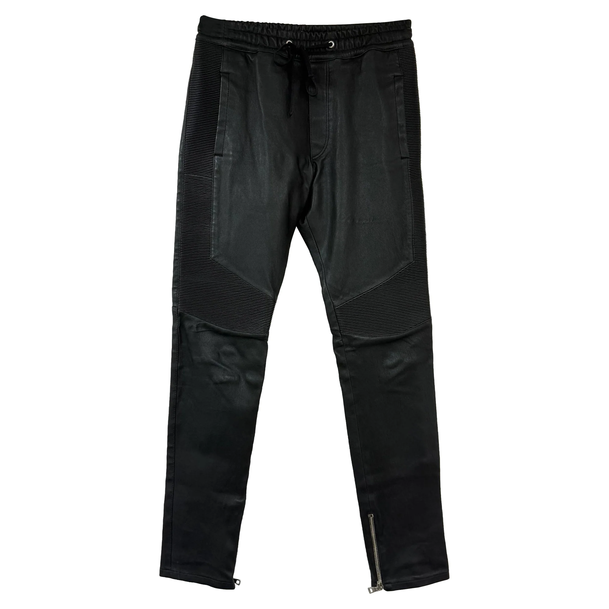 Women's Balmain Drawstring Trousers in Black Leather