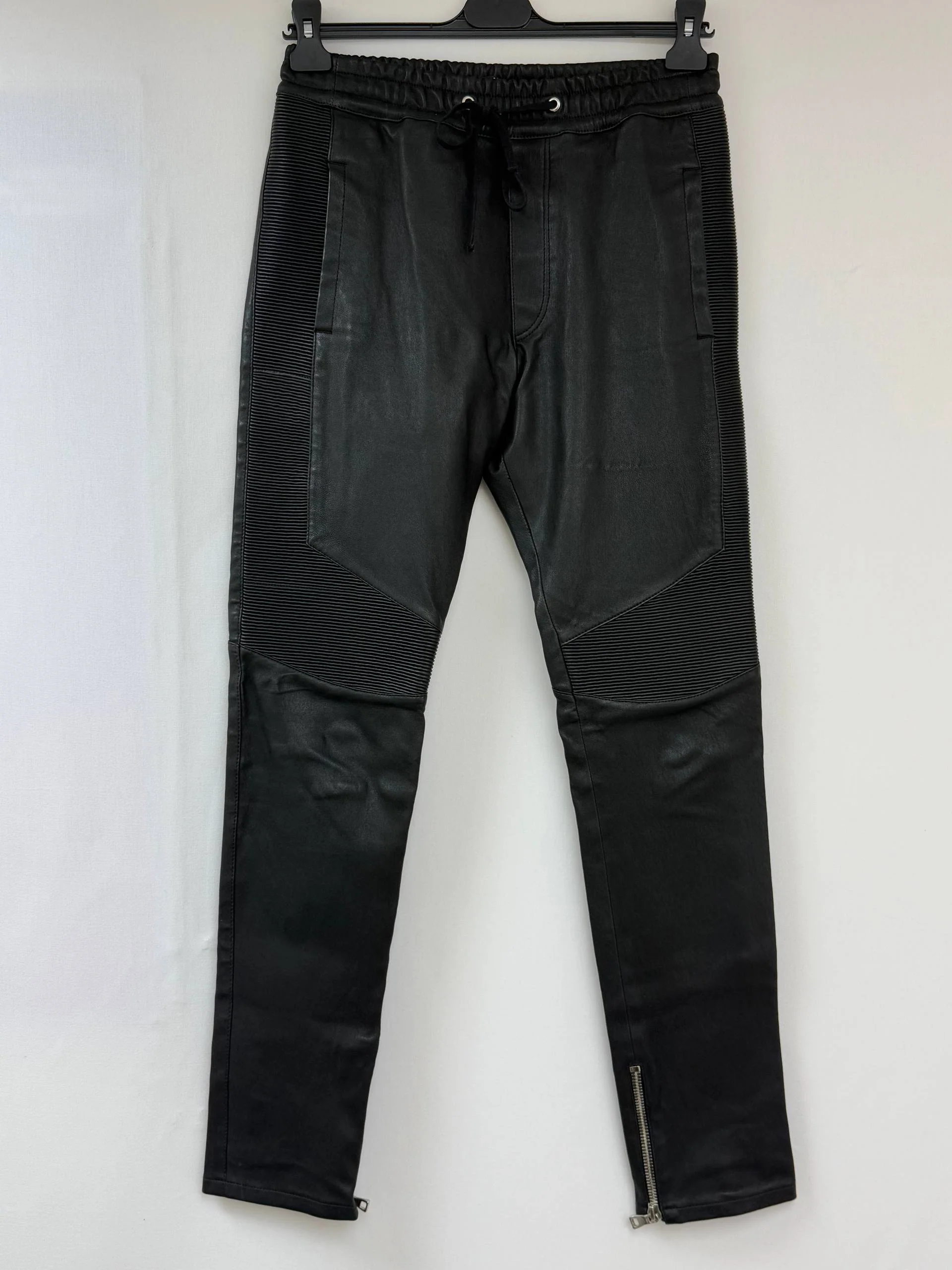 Women's Balmain Drawstring Trousers in Black Leather - Image 5