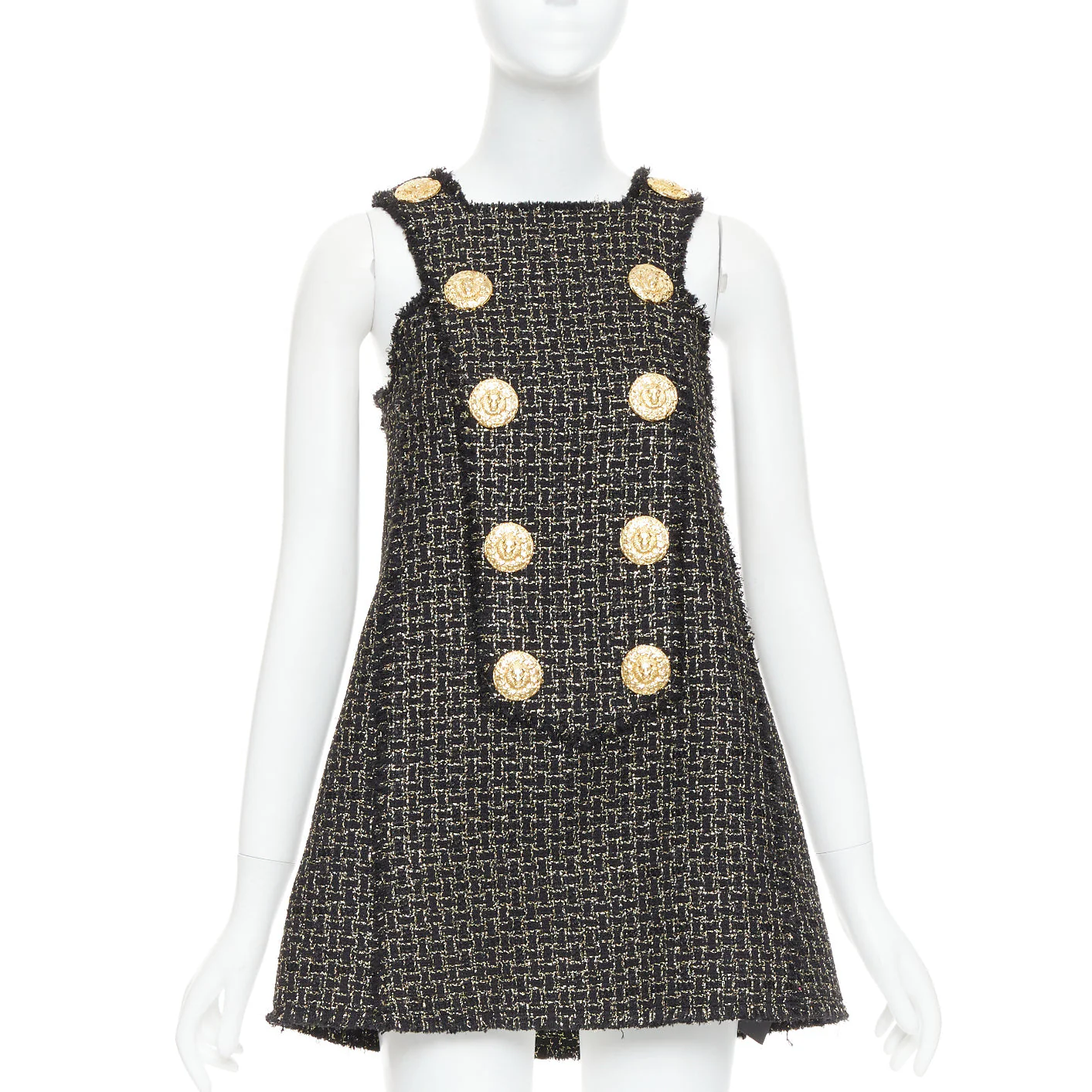 Women's Balmain gold tweed swing mini dress - Image 7