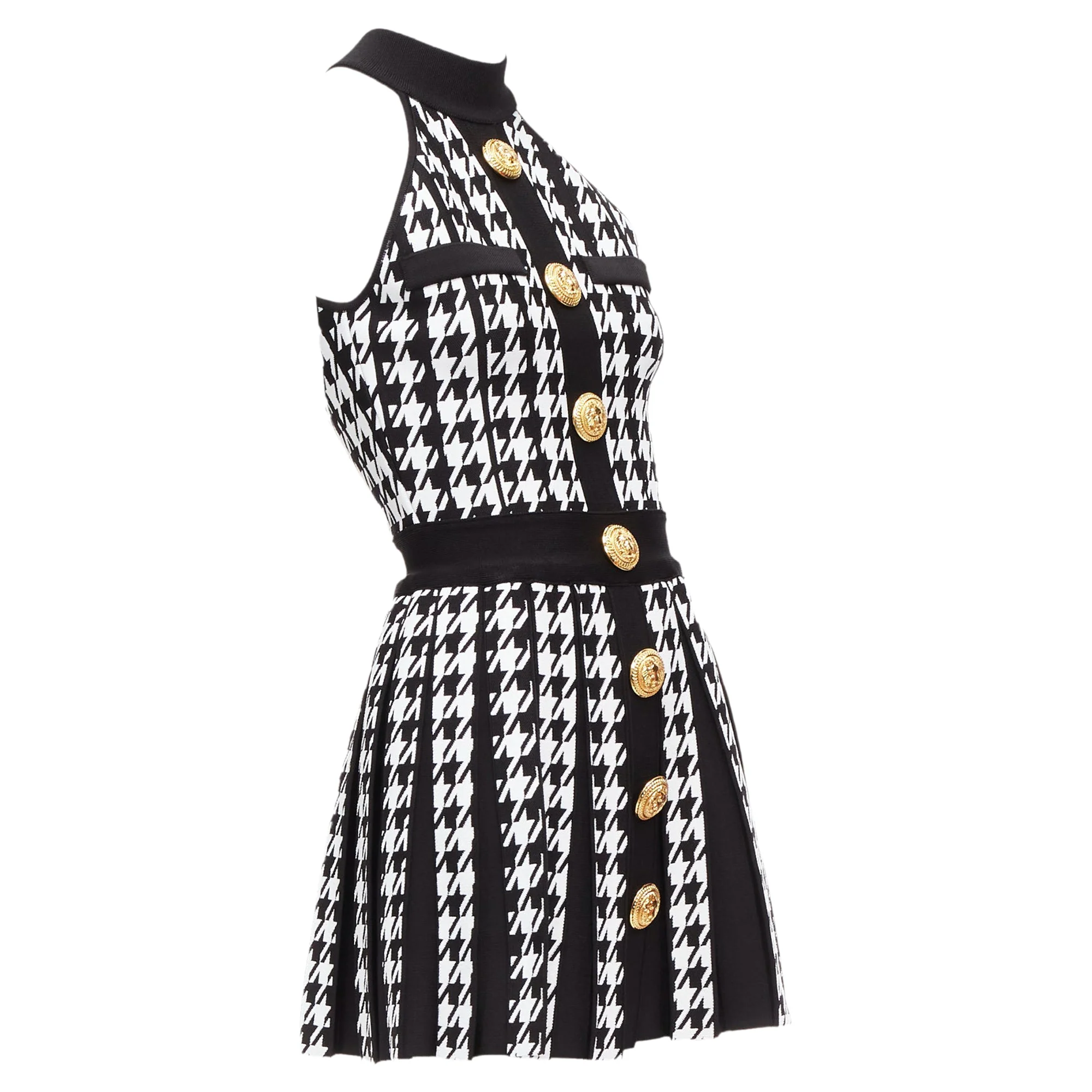 Women's Balmain houndstooth lion button halter mini dress - Image 3